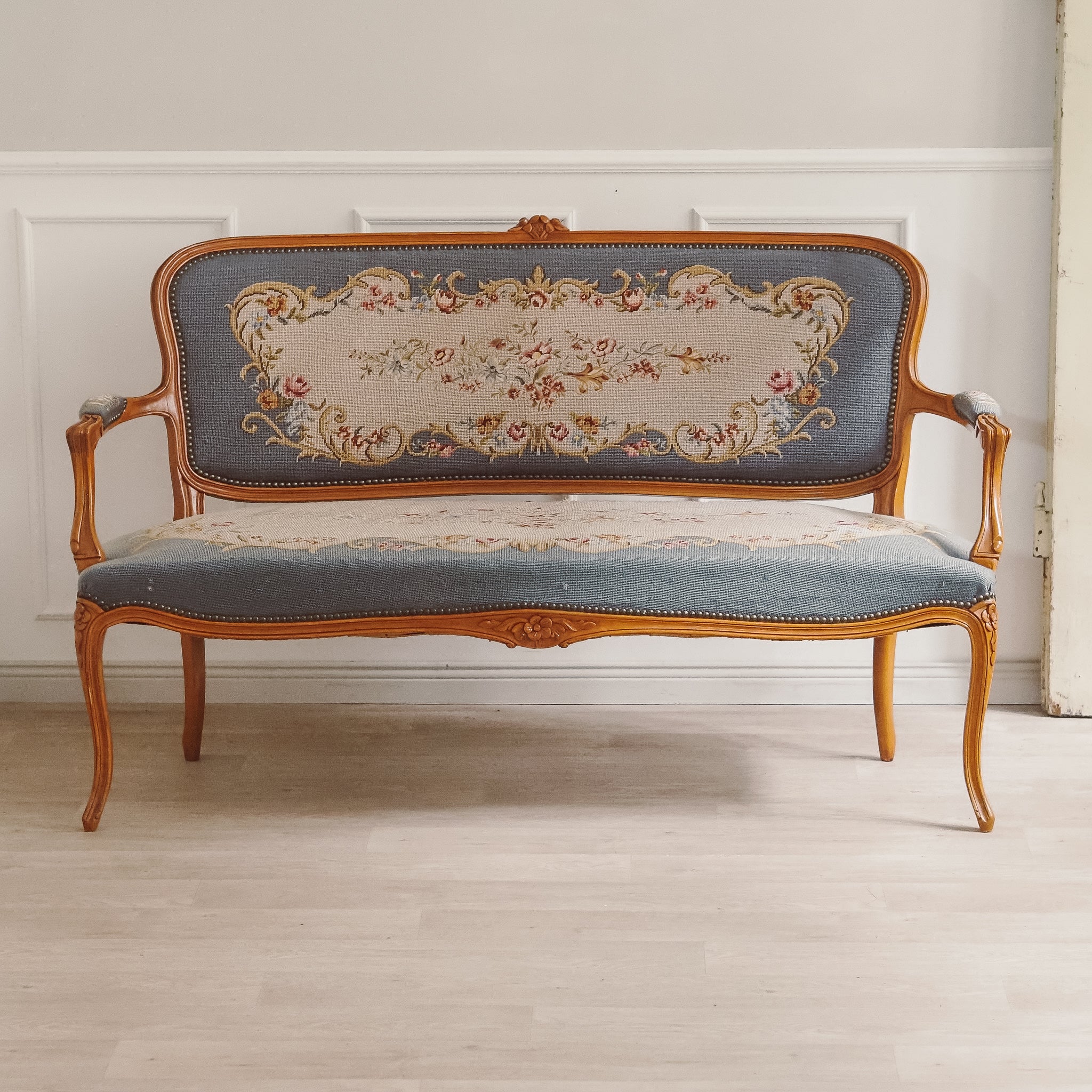 Sitzbank Louis XV Stil mit Gobelin-Bezug um 1920