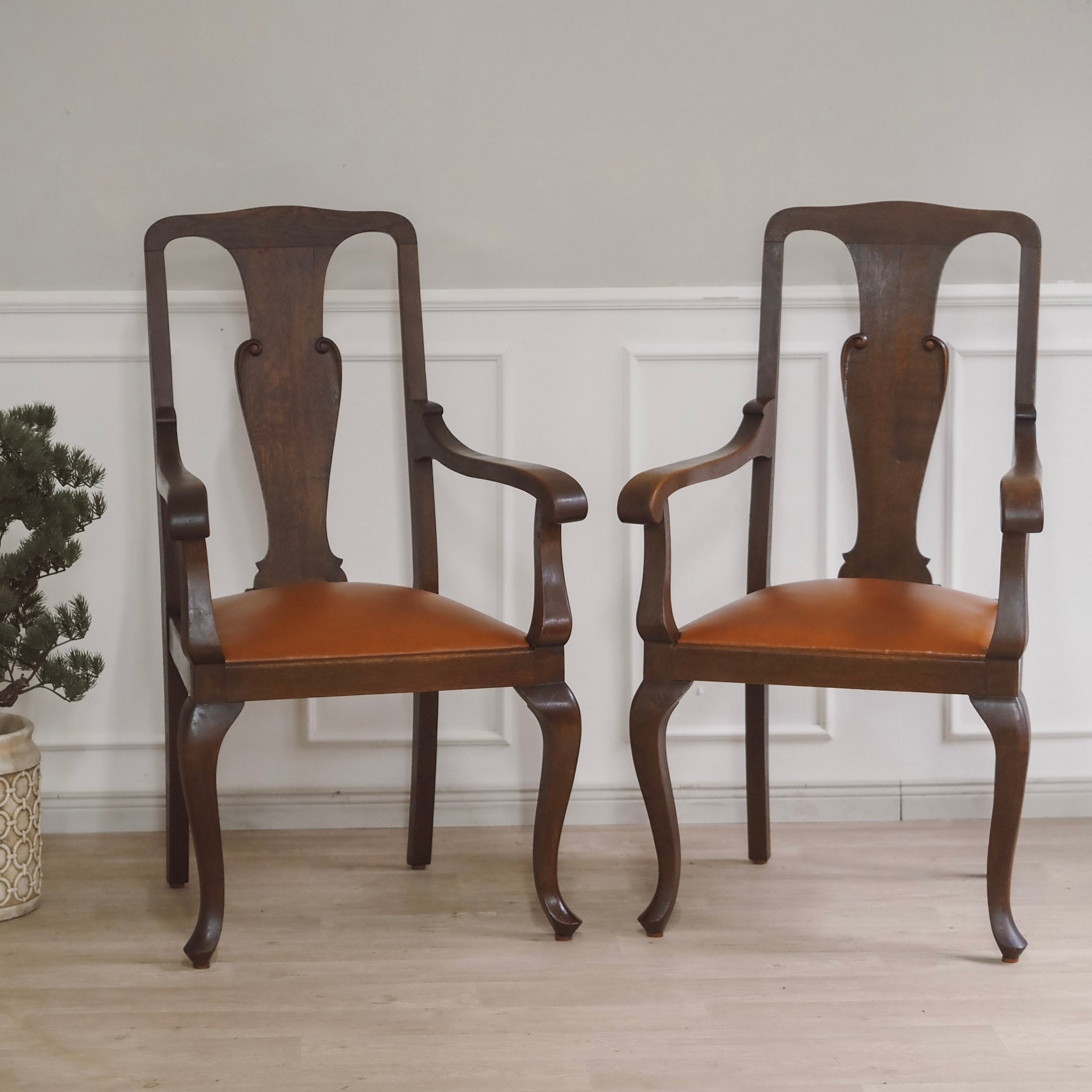 Paar Armlehnstühle Barockstil Eichenholz um 1900