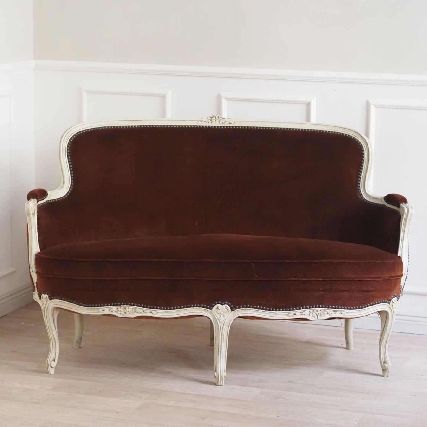 Vintage Sofa Sitzbank weiß braun Barock Rokoko Couch 2 Sitzer Louis Philippe