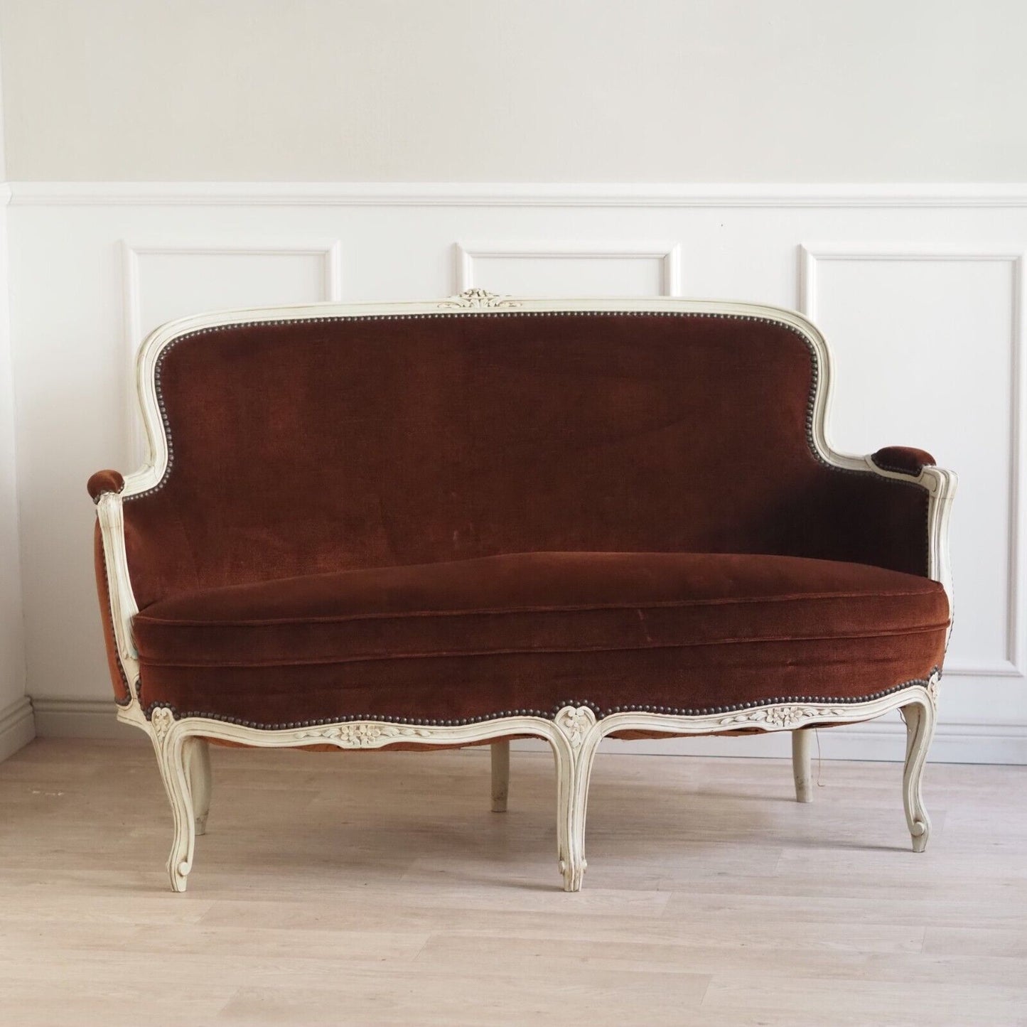 Vintage Sofa Sitzbank weiß braun Barock Rokoko Couch 2 Sitzer Louis Philippe