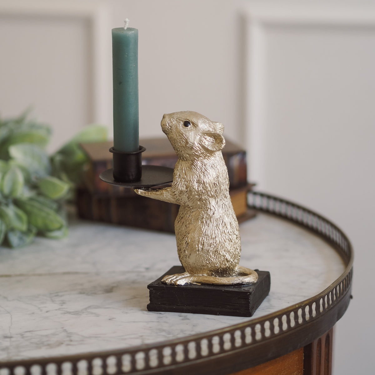 Kerzenhalter Maus gold Dekofigur