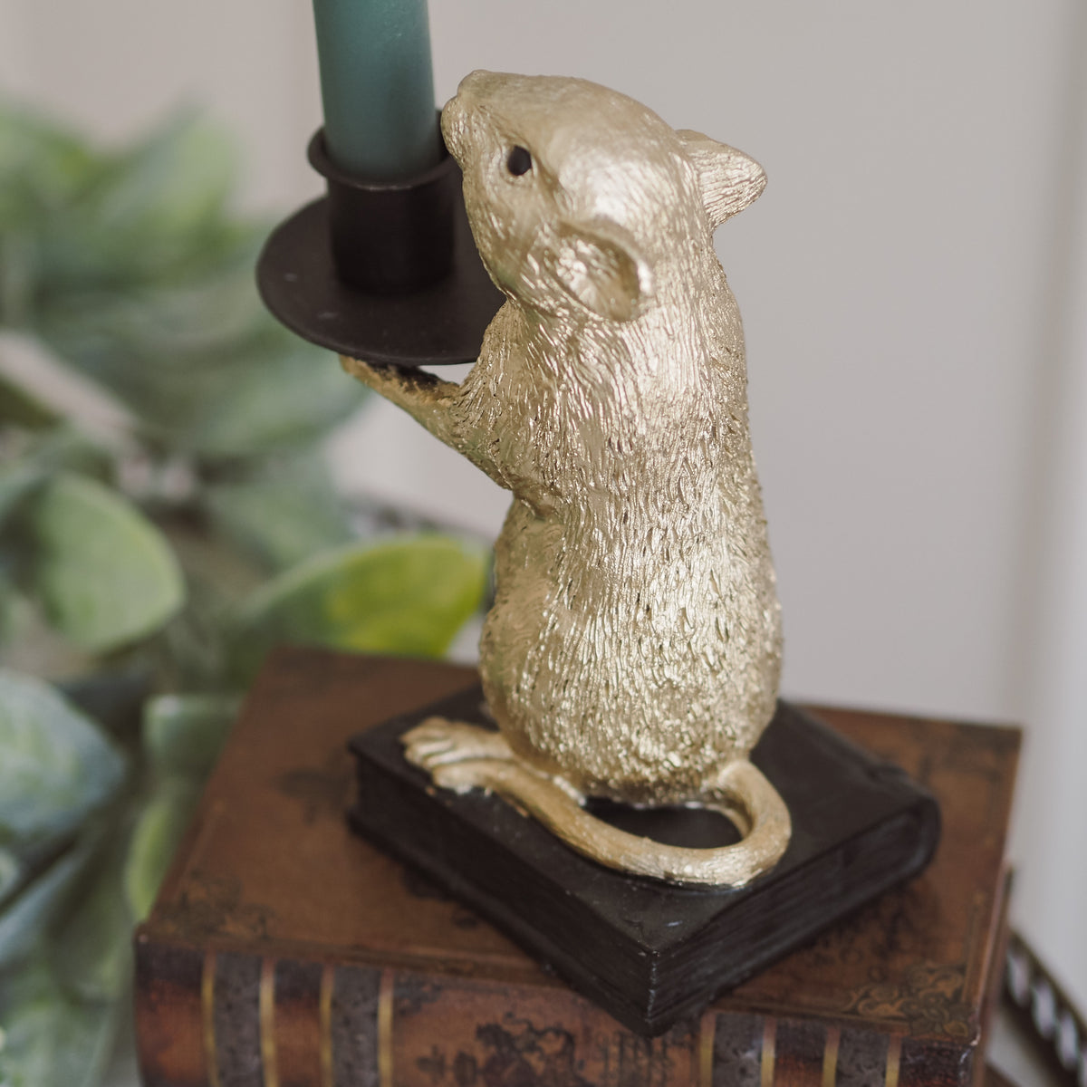 Kerzenhalter Maus gold Dekofigur