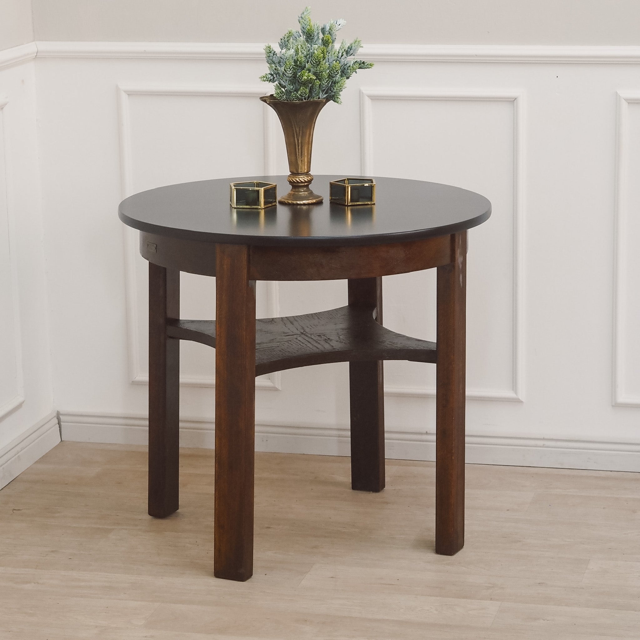 Runder Vintage Salontisch mit schwarzer Tischplatte - 30er Jahre Beistelltisch Couchtisch