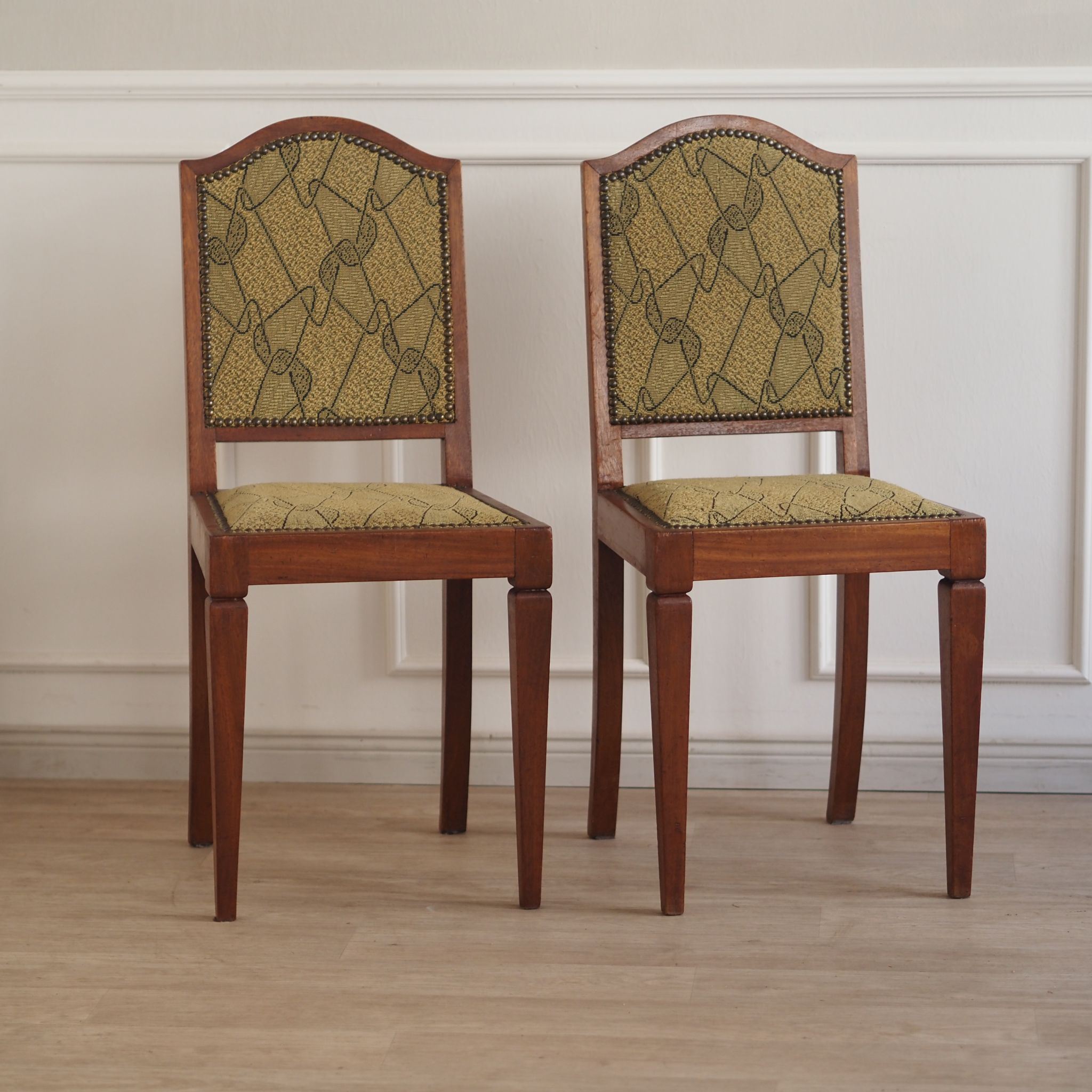 Vintage Art Deco Stühle Set aus Holz mit original Polsterung