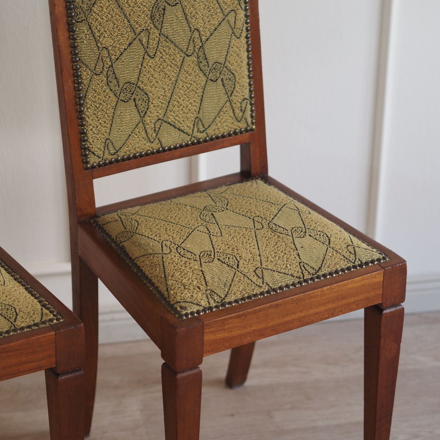 Vintage Art Deco Stühle Set aus Holz mit original Polsterung