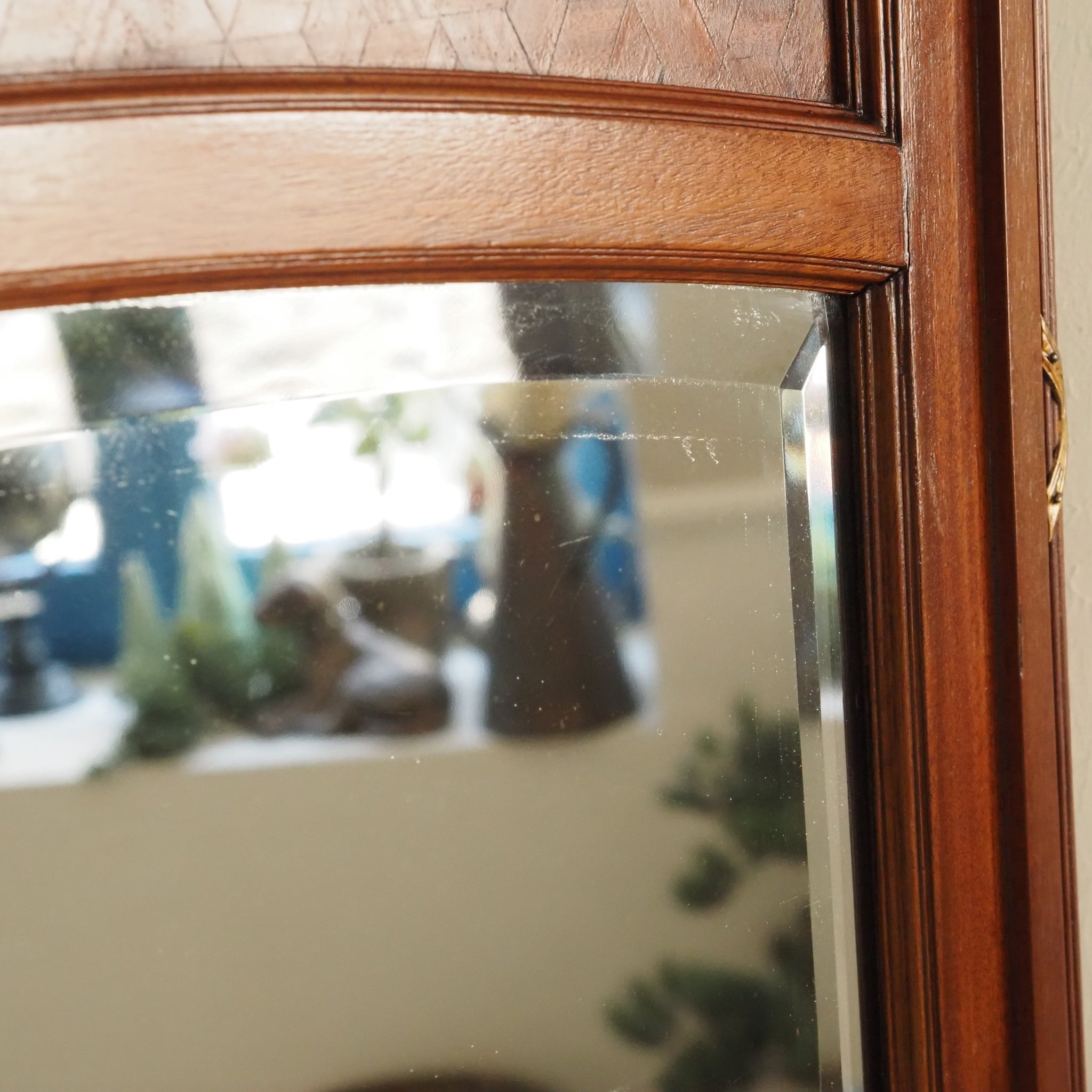 Antiker Mahagoni Trumeau-Wandspiegel mit Intarsien um 1890, Frankreich