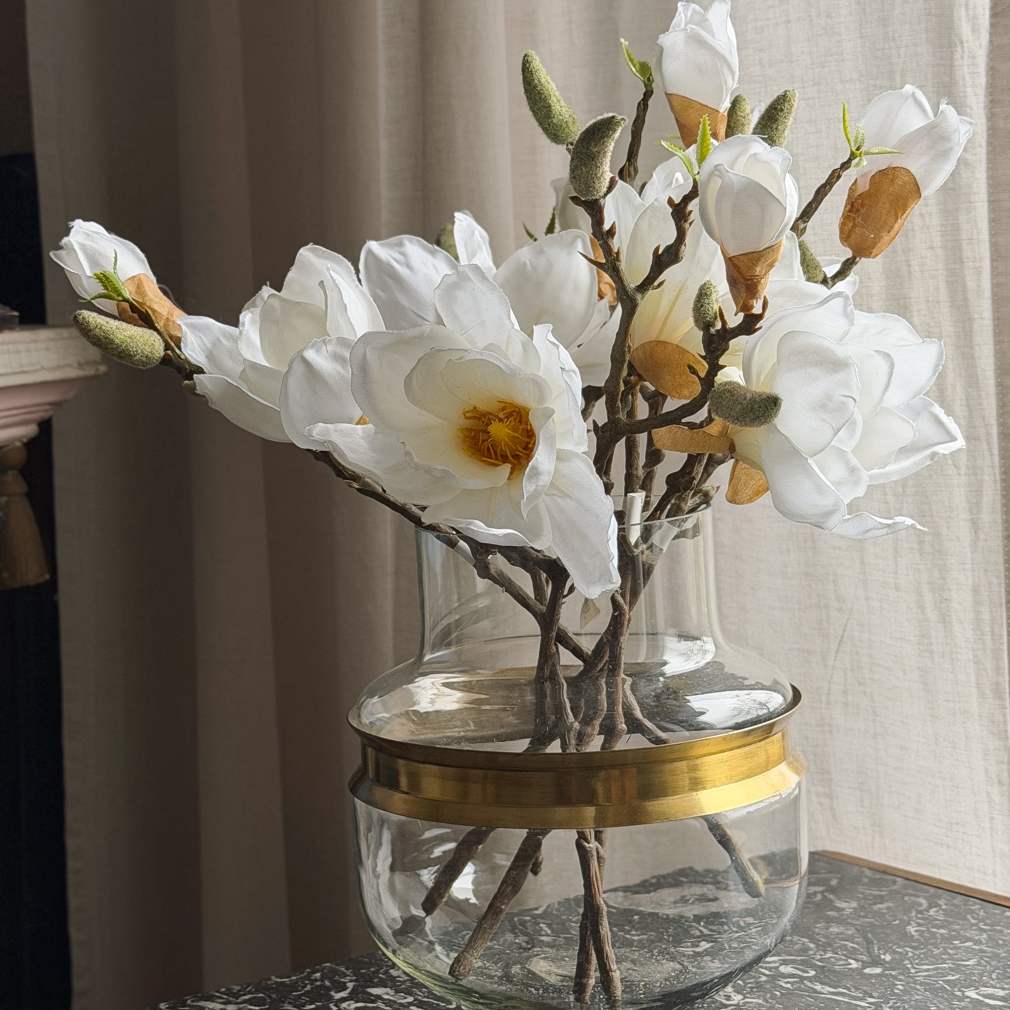 Magnolienzweig 6er-Set · naturgetreue Blütenzweige Frühling weiß