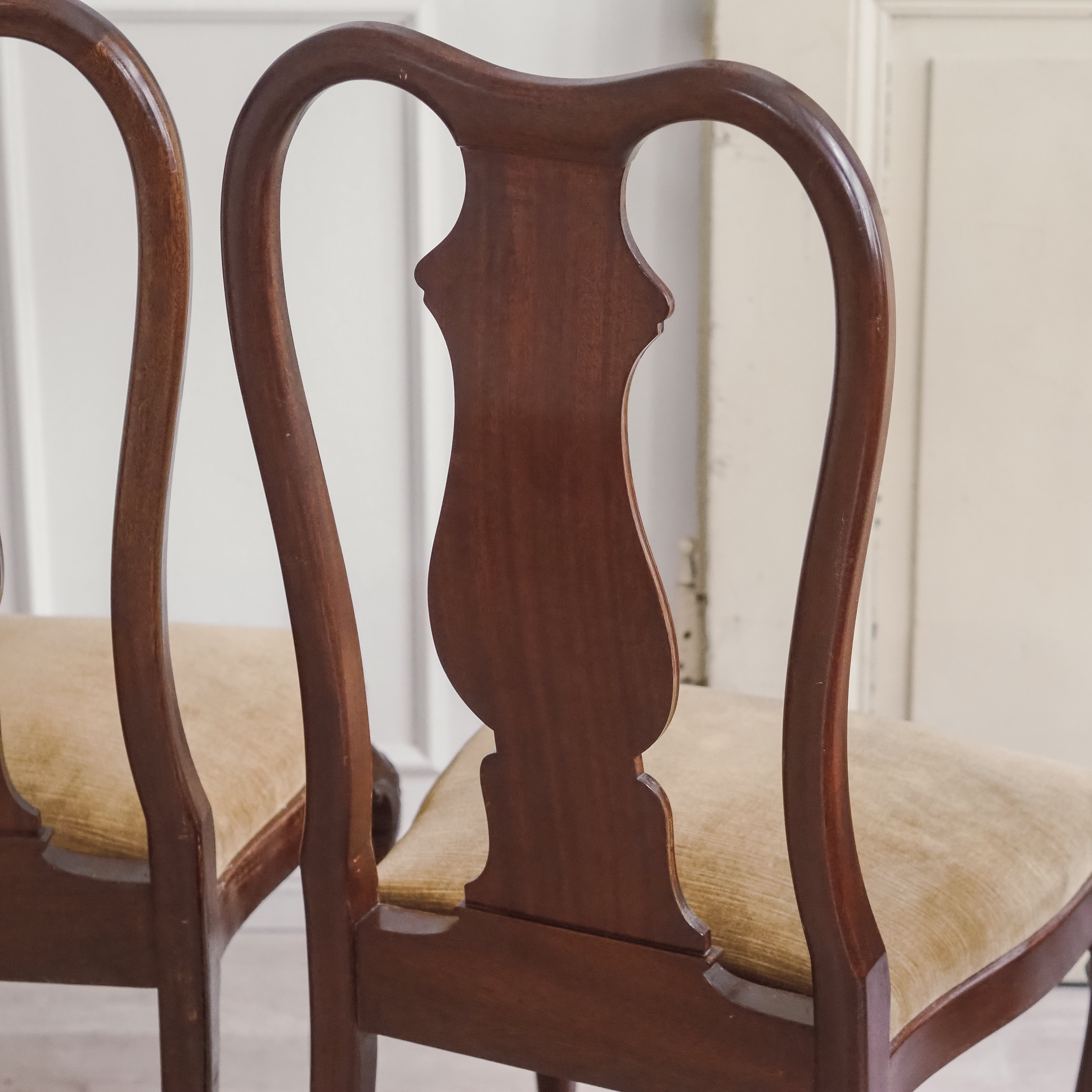 Queen-Anne-Stühle 4er-Set Holz antik um 1890