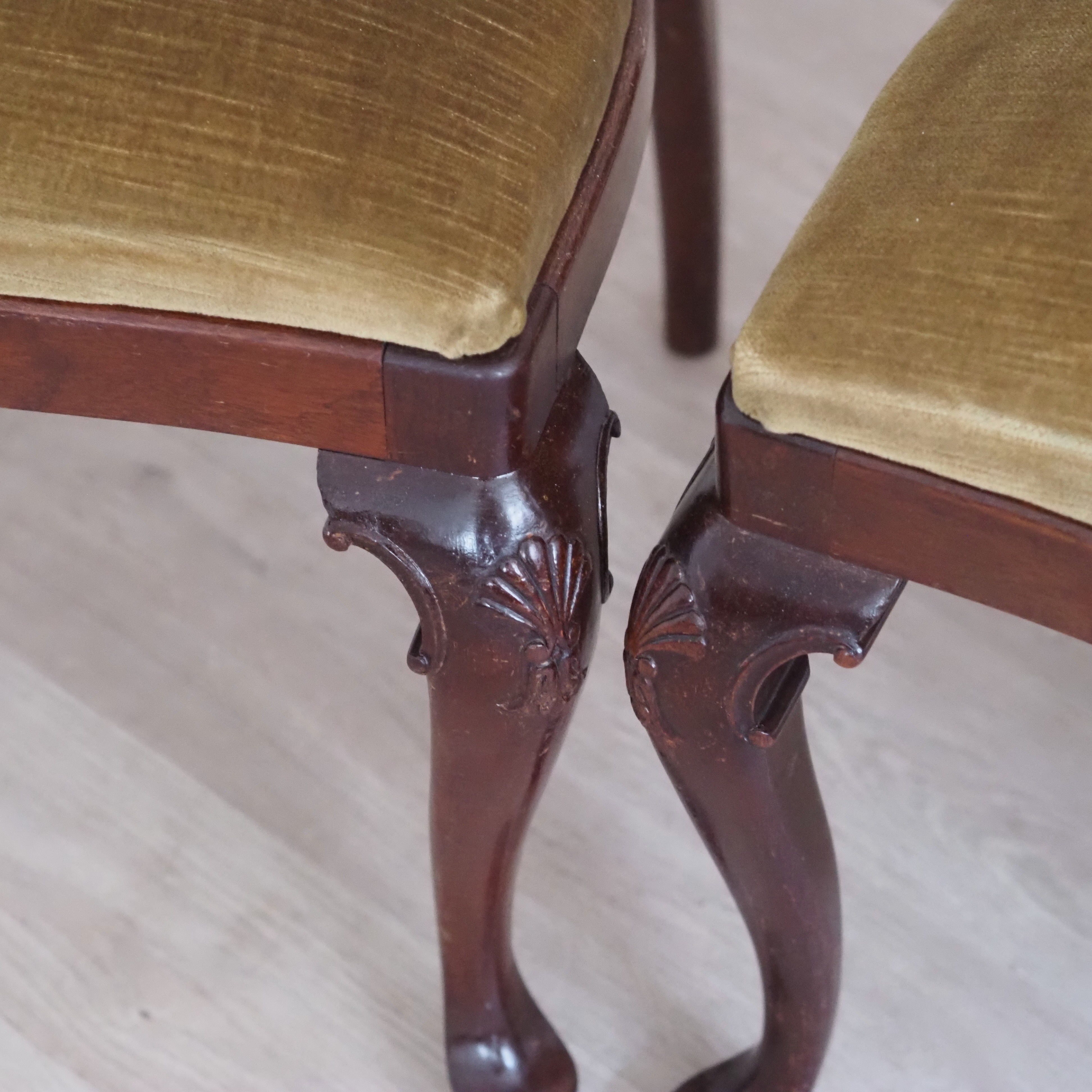 Queen-Anne-Stühle 4er-Set Holz antik um 1890