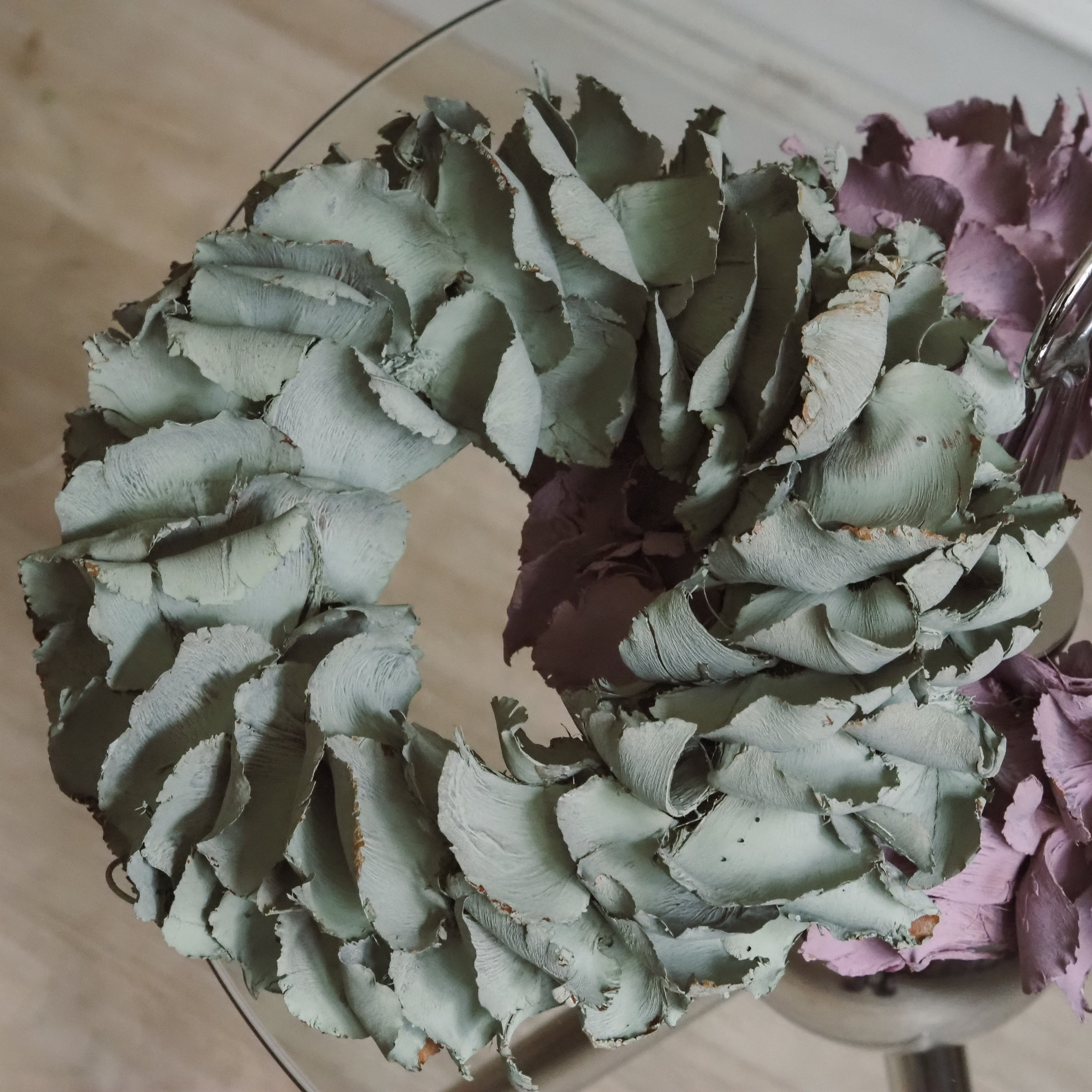Palmblattkranz · dekorativer Naturkranz in Rosa oder Salbeigrün