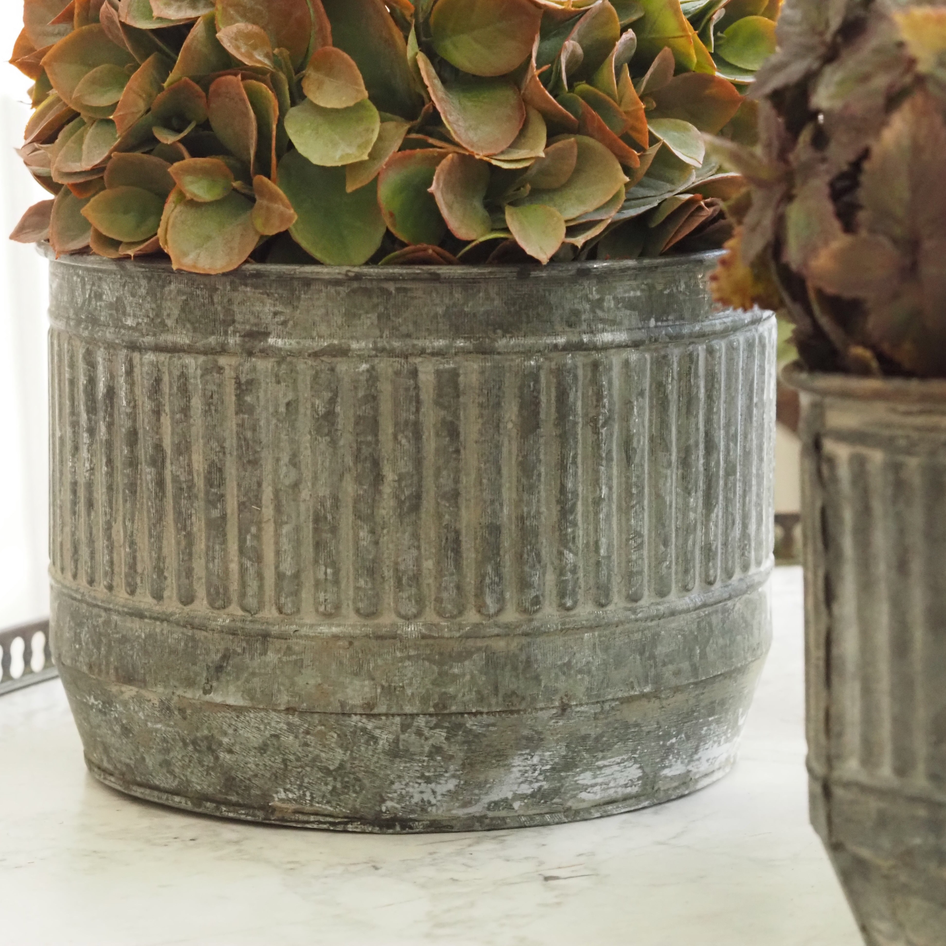 Blumentopf Zink Geriffelt · Set aus 4 Dekotöpfen Silbergrau Ø 11,5–14,5 cm
