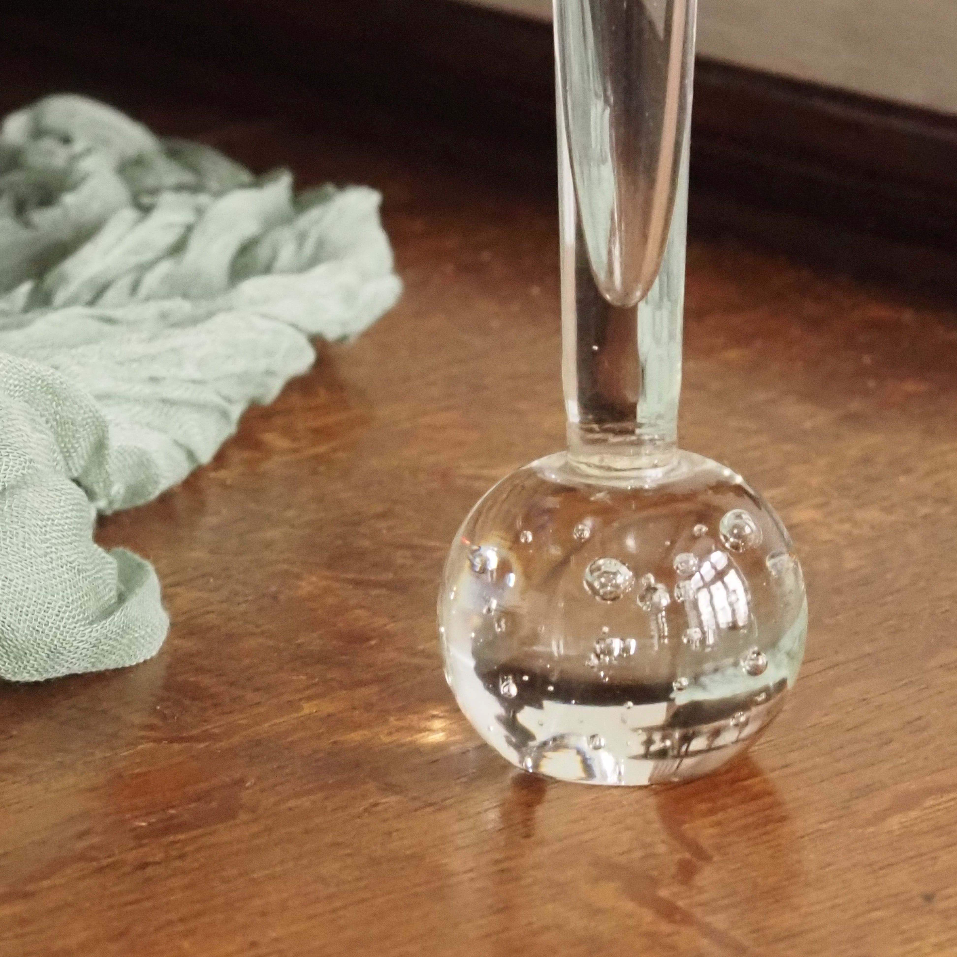 Solifleur-Vase Glas · Kugelfuß mit Luftblasen · Vintage um 1960–1970