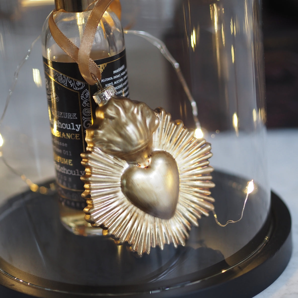 Christbaumschmuck Flammenherz · Strahlenkranz in Goldoptik