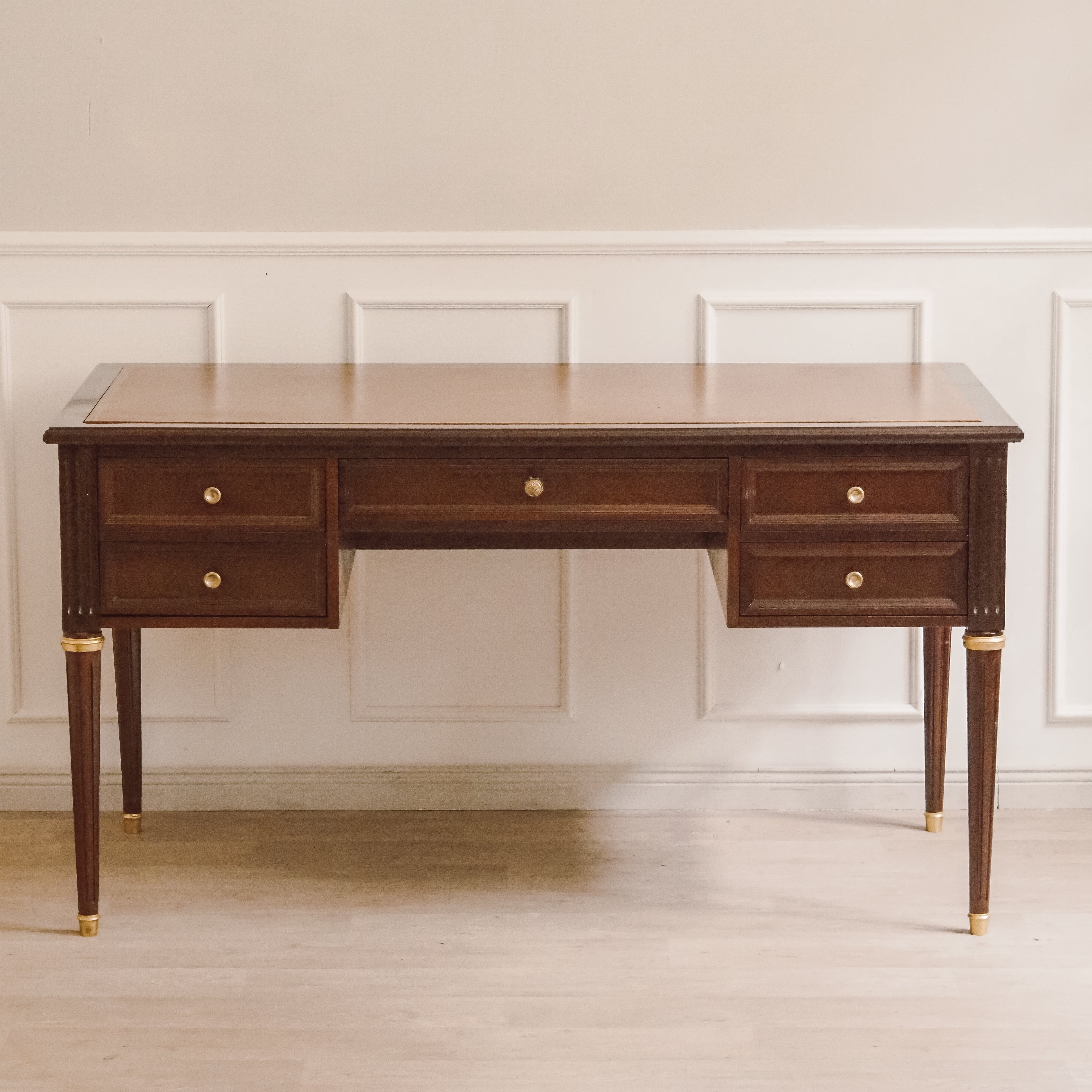 Schreibtisch Louis XVI Stil Mahagoni Lederauflage ausziehbar Bureau