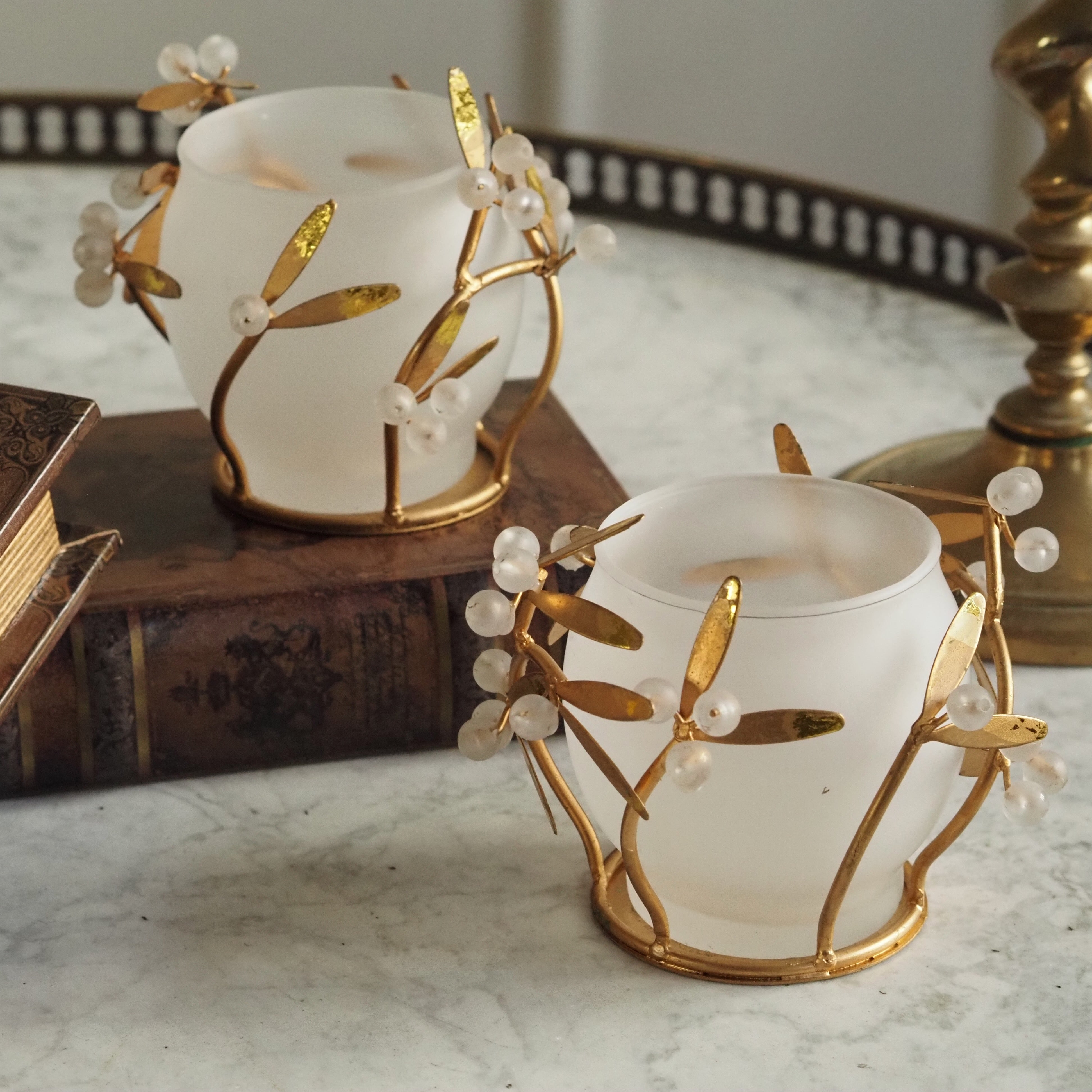 2er Set Teelichthalter · florale Metallfassung · Vintage