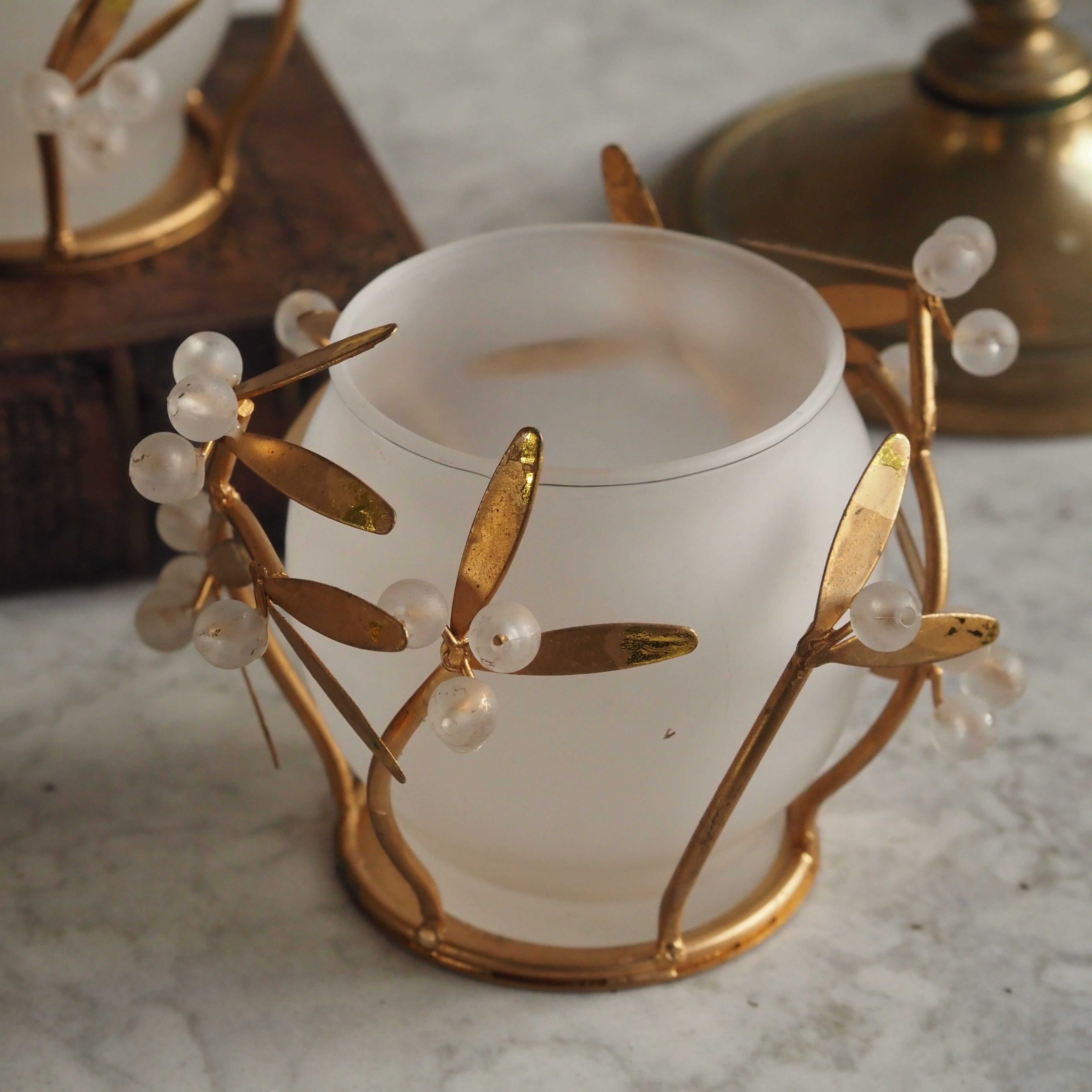 2er Set Teelichthalter · florale Metallfassung · Vintage