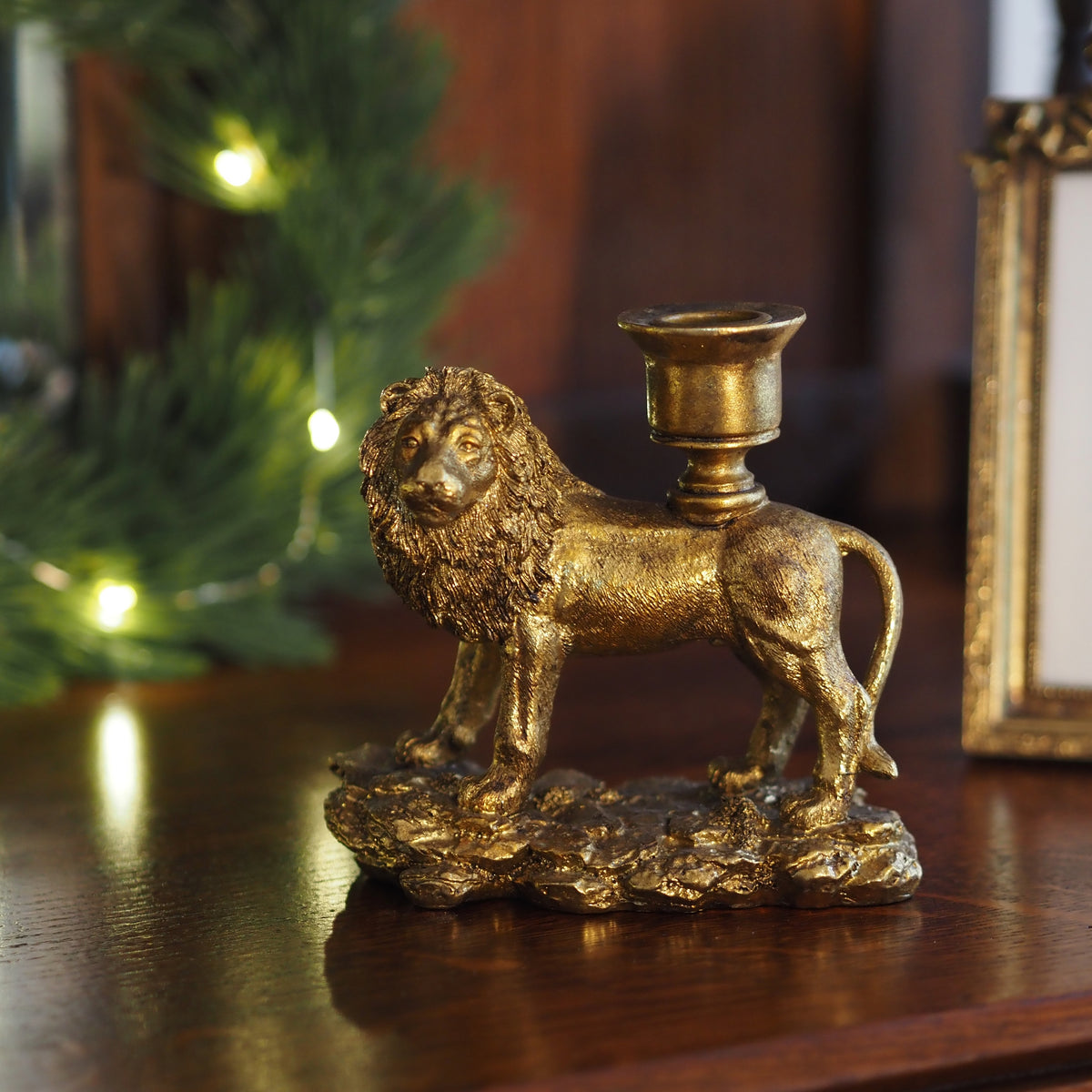 Kerzenleuchter Löwe · Animalier-Figur in Altgold-Optik