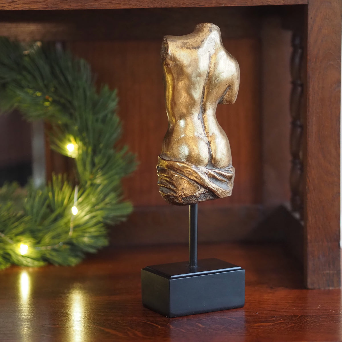 Frauentorso Skulptur Goldoptik · Antike Venus auf Sockel