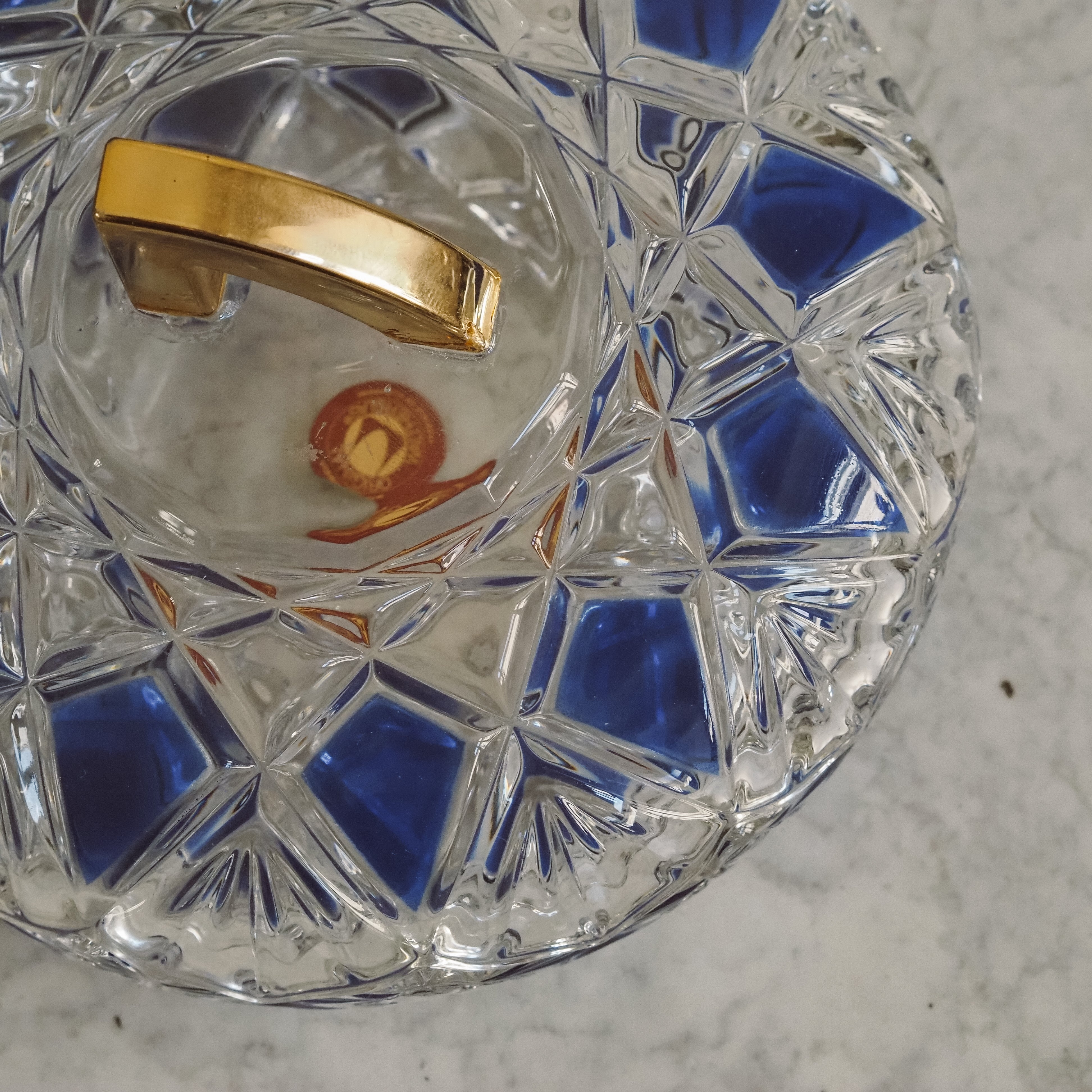 Deckelschale · Pressglas mit kobaltblauem Dekor · Waltherglas Deutschland