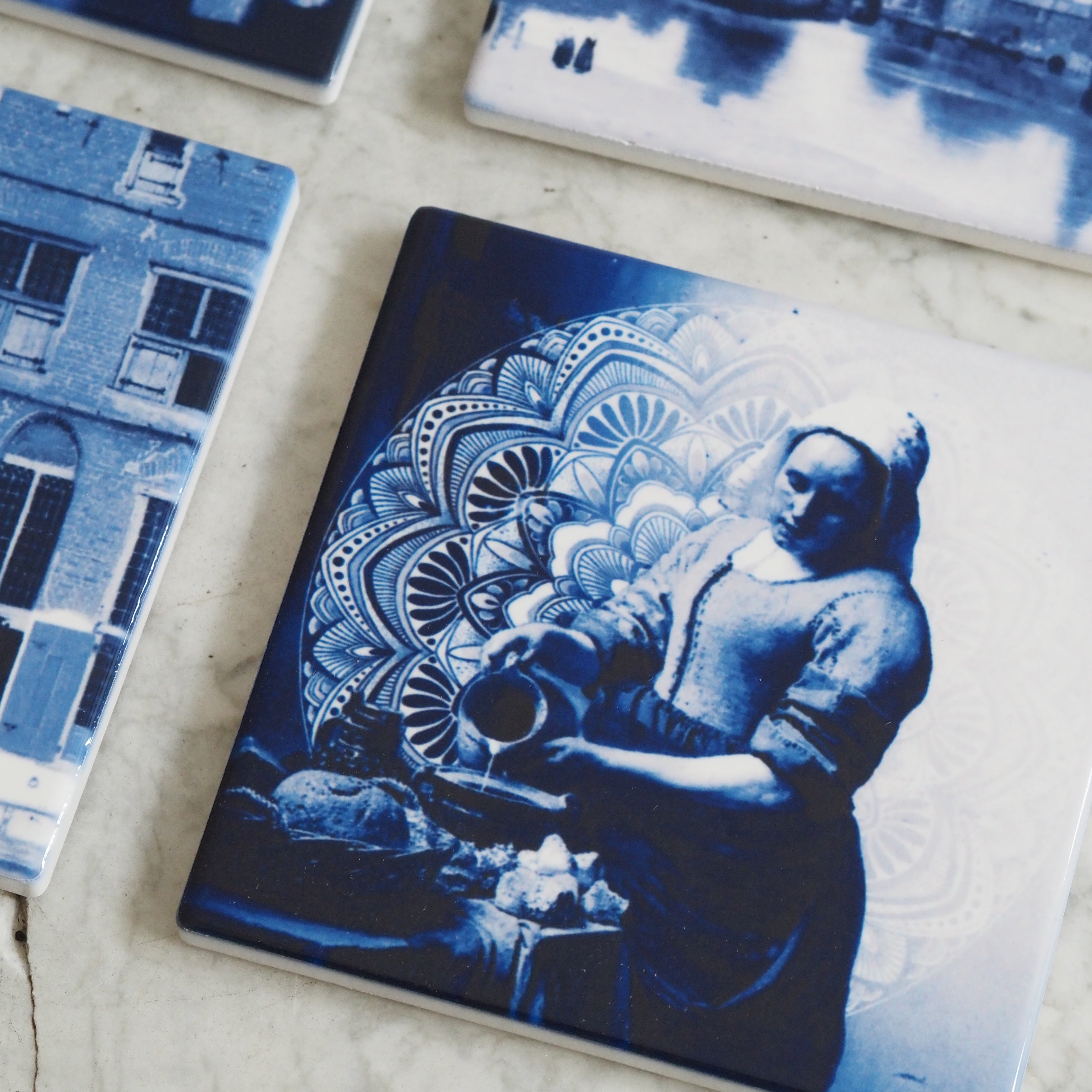 Untersetzer-Set Delfter Blau · Keramik mit Vermeer-Motiven, 4-teilig