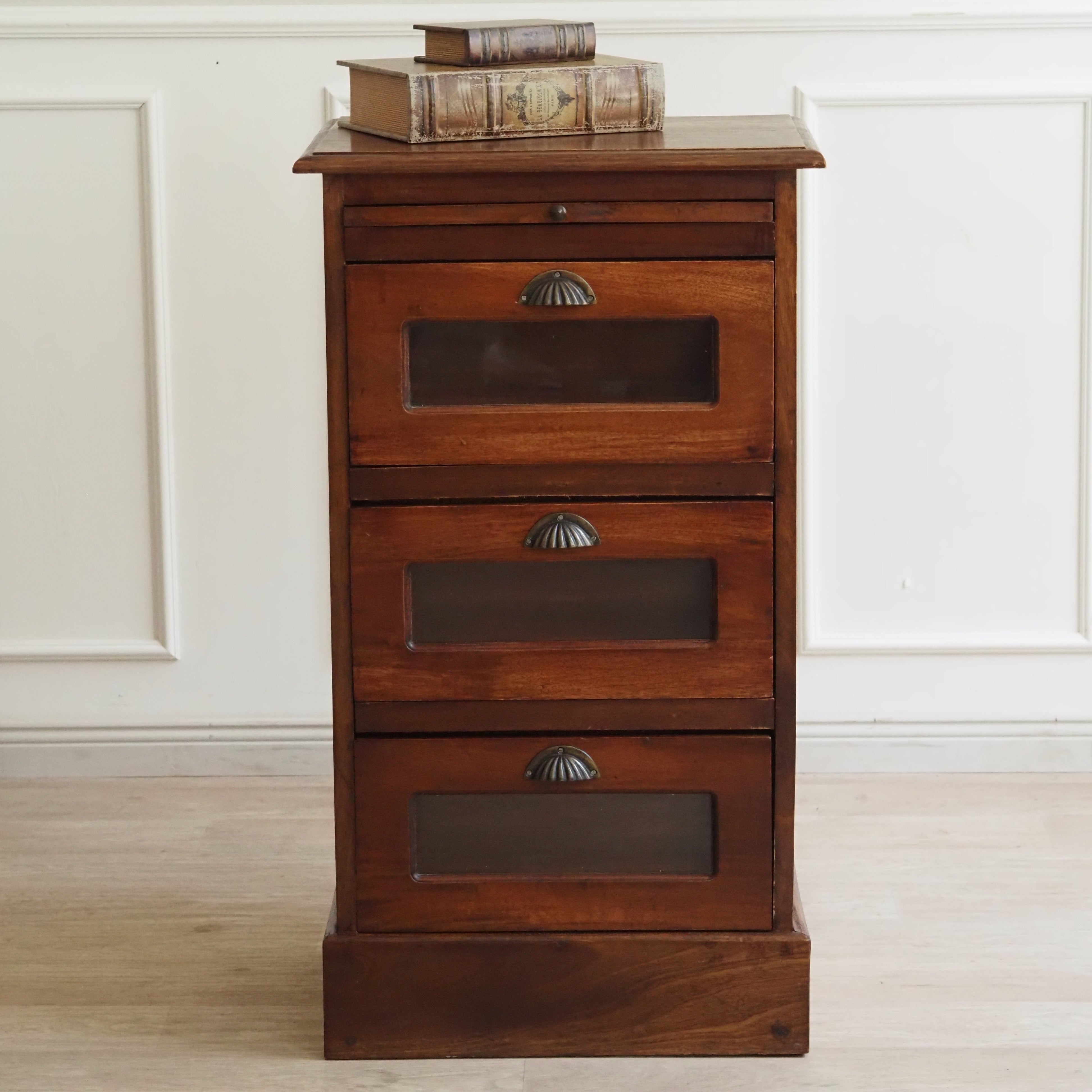 Krämerschrank Eiche mit Klappschüben, um 1900