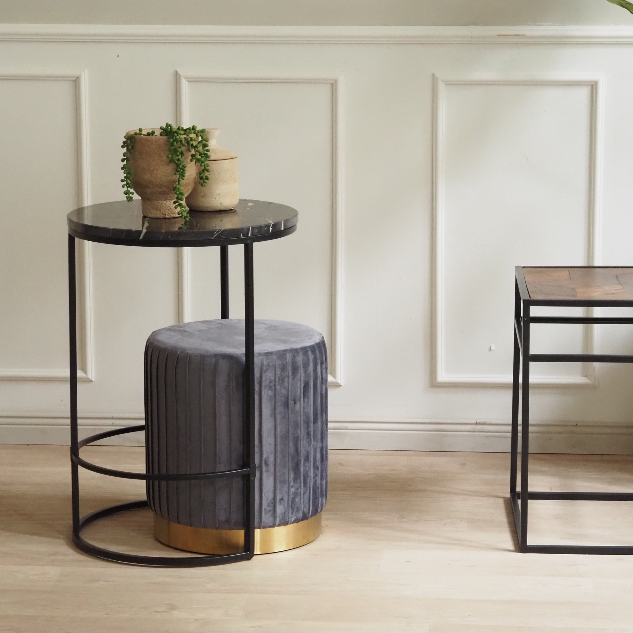 Modernes Beistelltisch Set aus Metall, Marmor und Holz - Sofa-, Couchtische