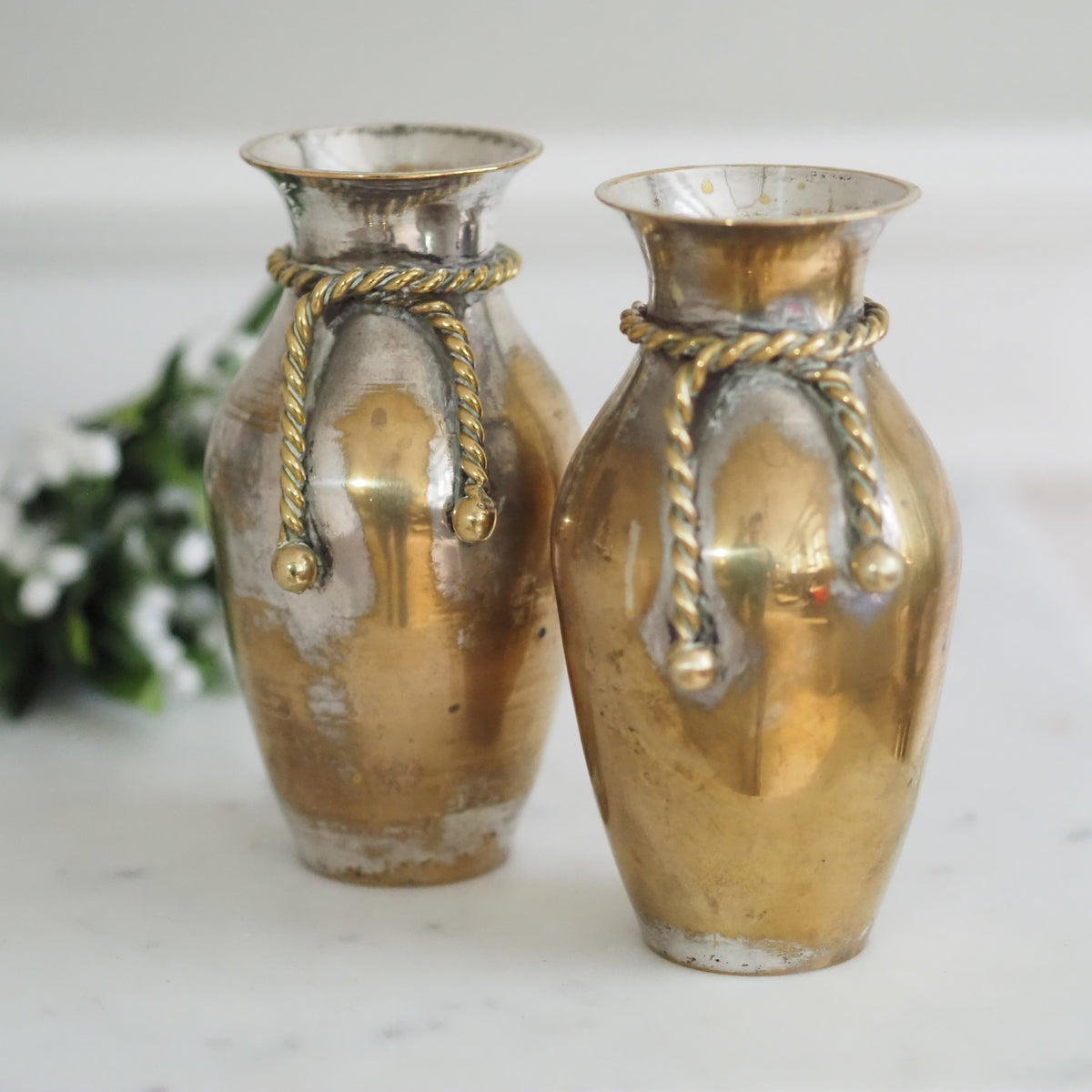 Vasen 2er Set Silber · Kordeldekor, Hollywood Regency