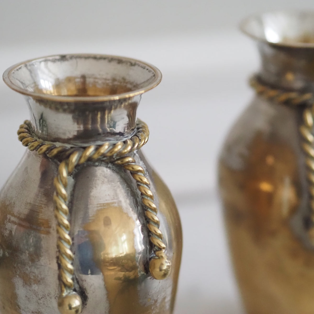 Vasen 2er Set Silber · Kordeldekor, Hollywood Regency