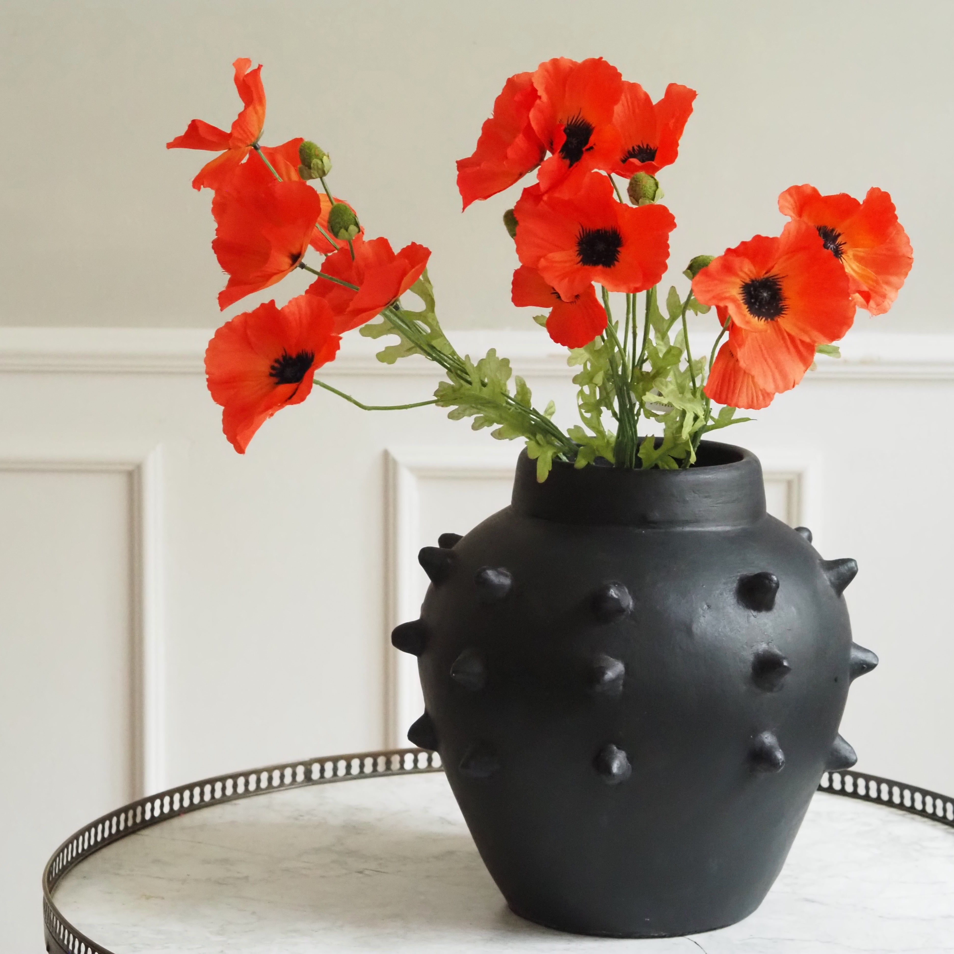 Mohn-Zweig Orangerot · Drei Blüten und Knospe in Seidenoptik, 63 cm