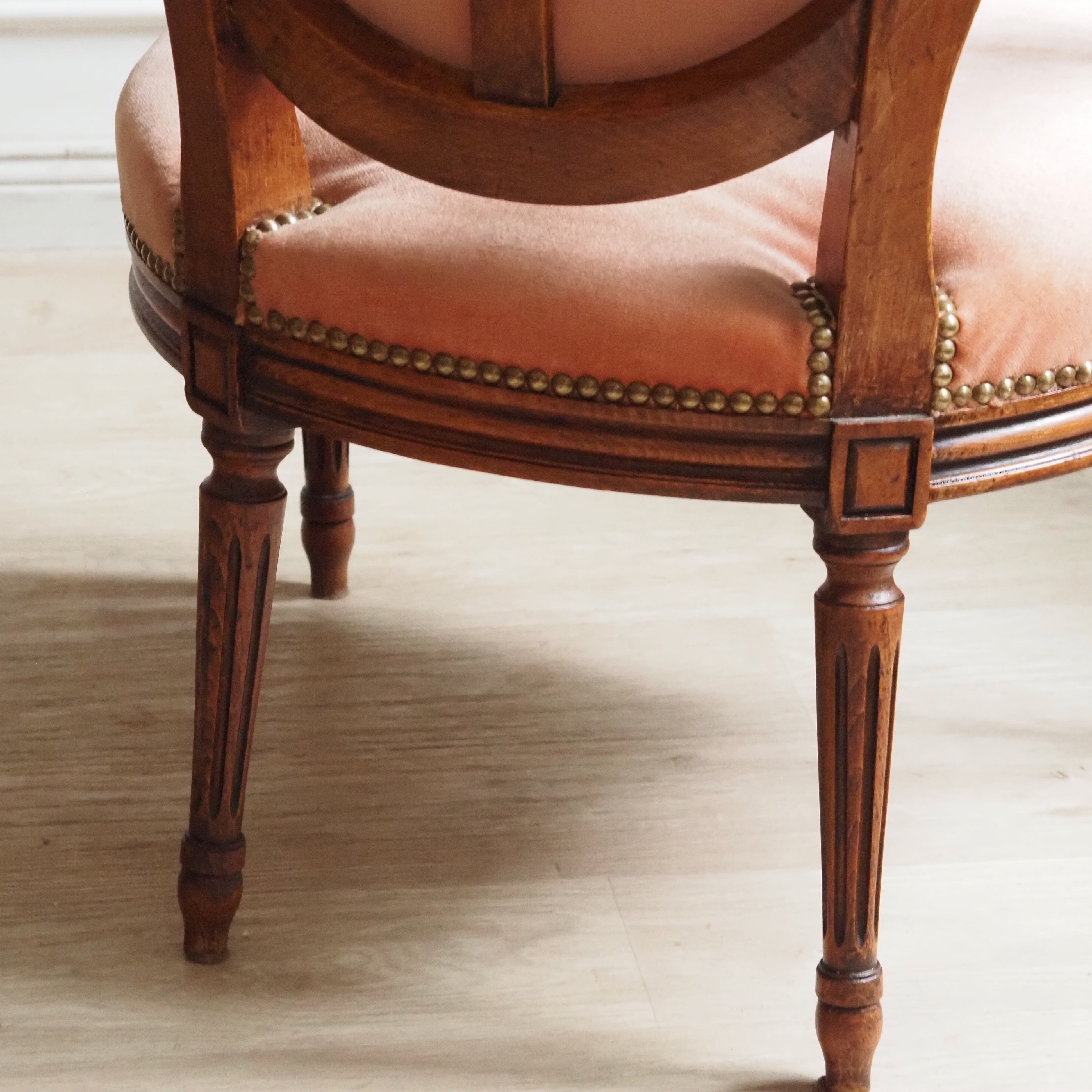 Louis XVI Sessel Paar Fauteuil rosa Samt antik um 1900