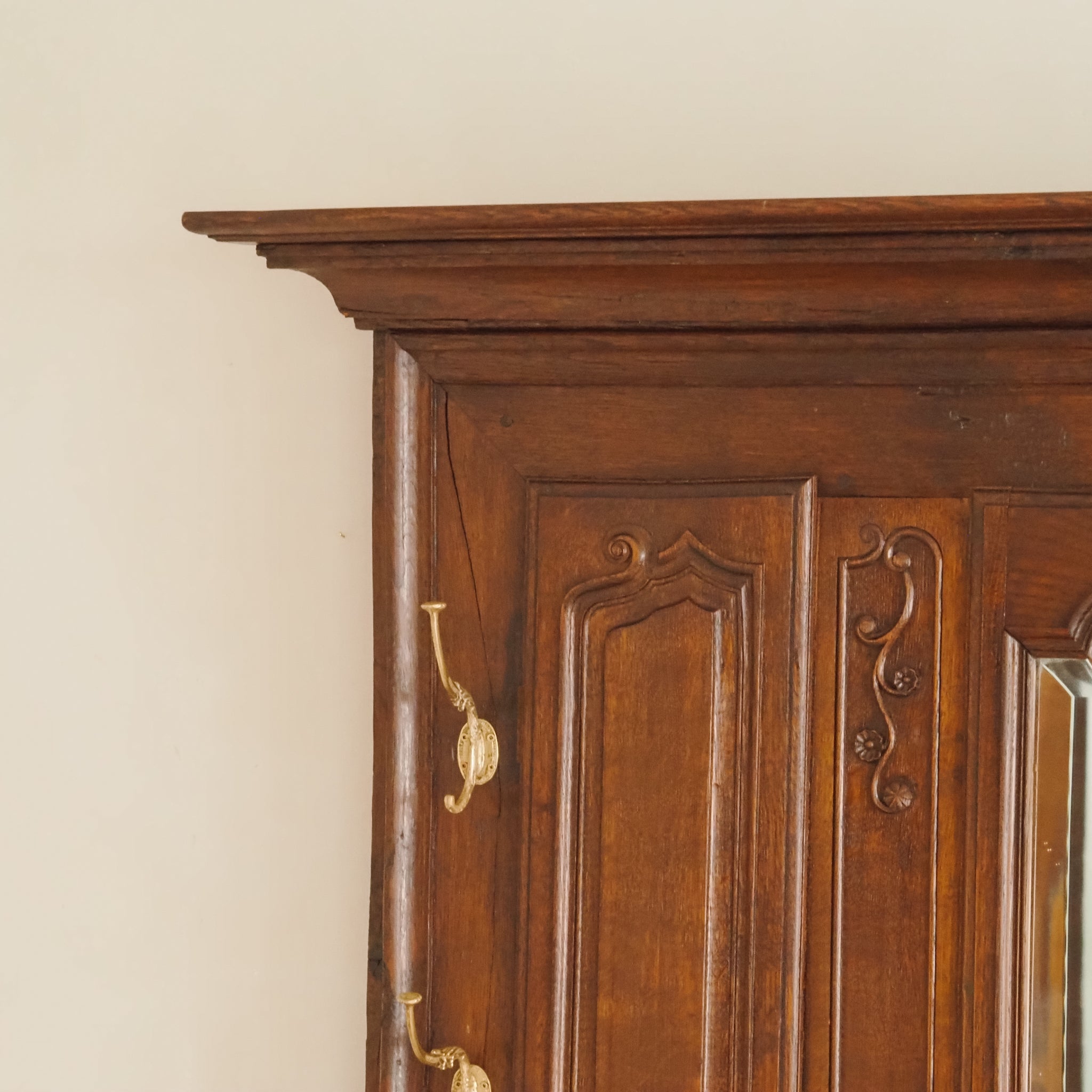 Antike Garderobenbank aus Eiche mit Spiegel um 1900 - Gründerzeit Flurgarderobe