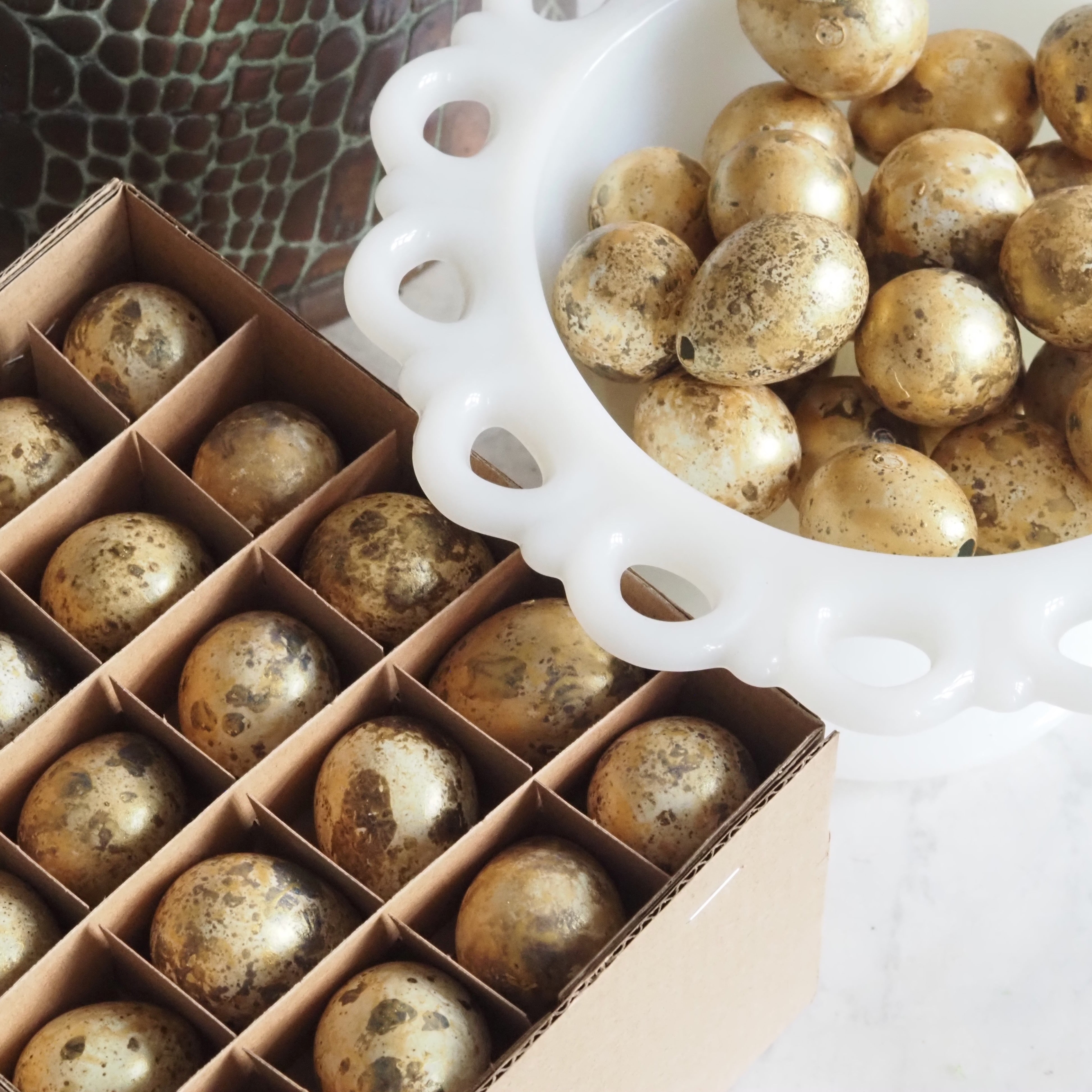 Wachteleier Dekoration · Creme/Braun oder Gold · Set 60