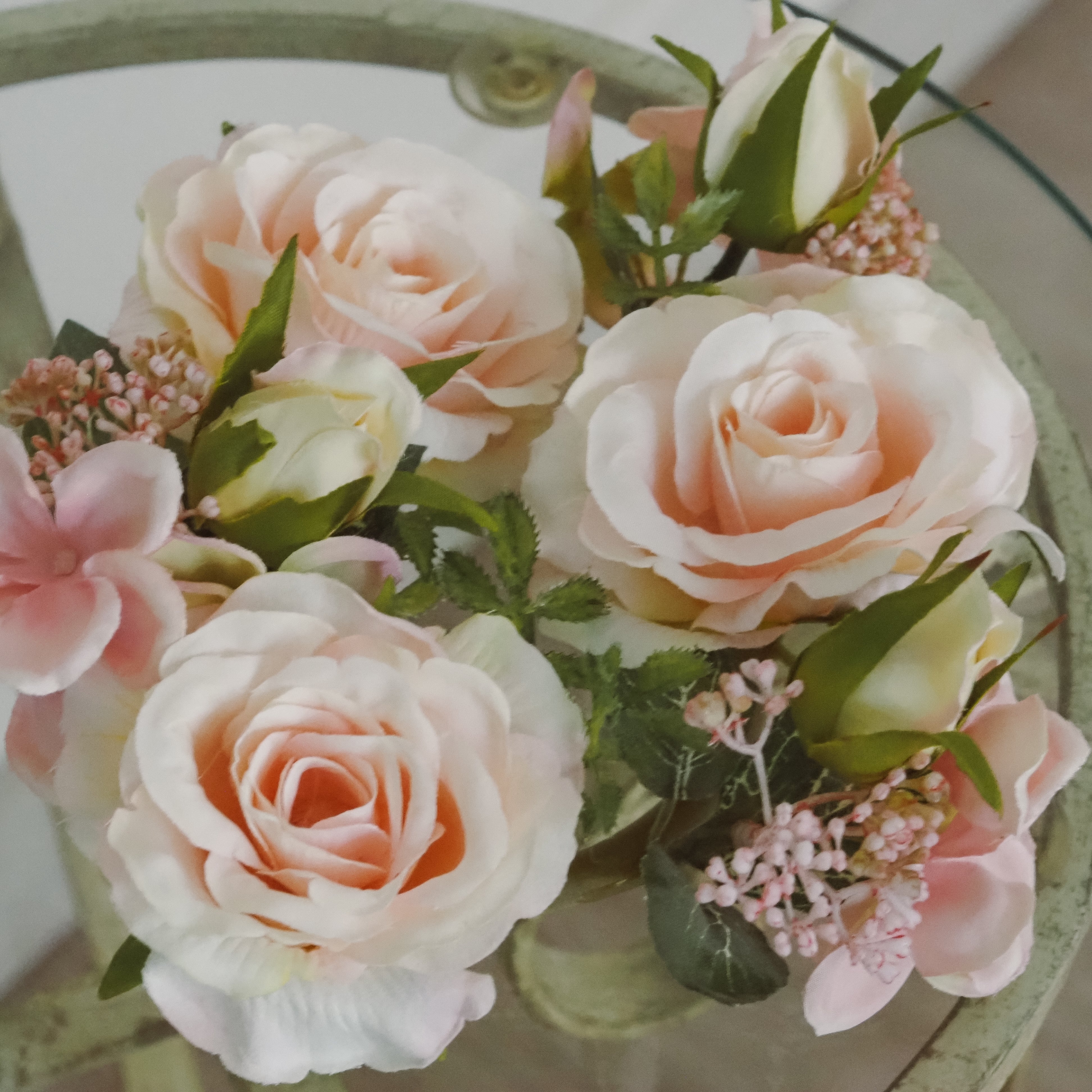 Kerzenring Rosen Hortensie · Weiß oder Rosa · 8/20 cm