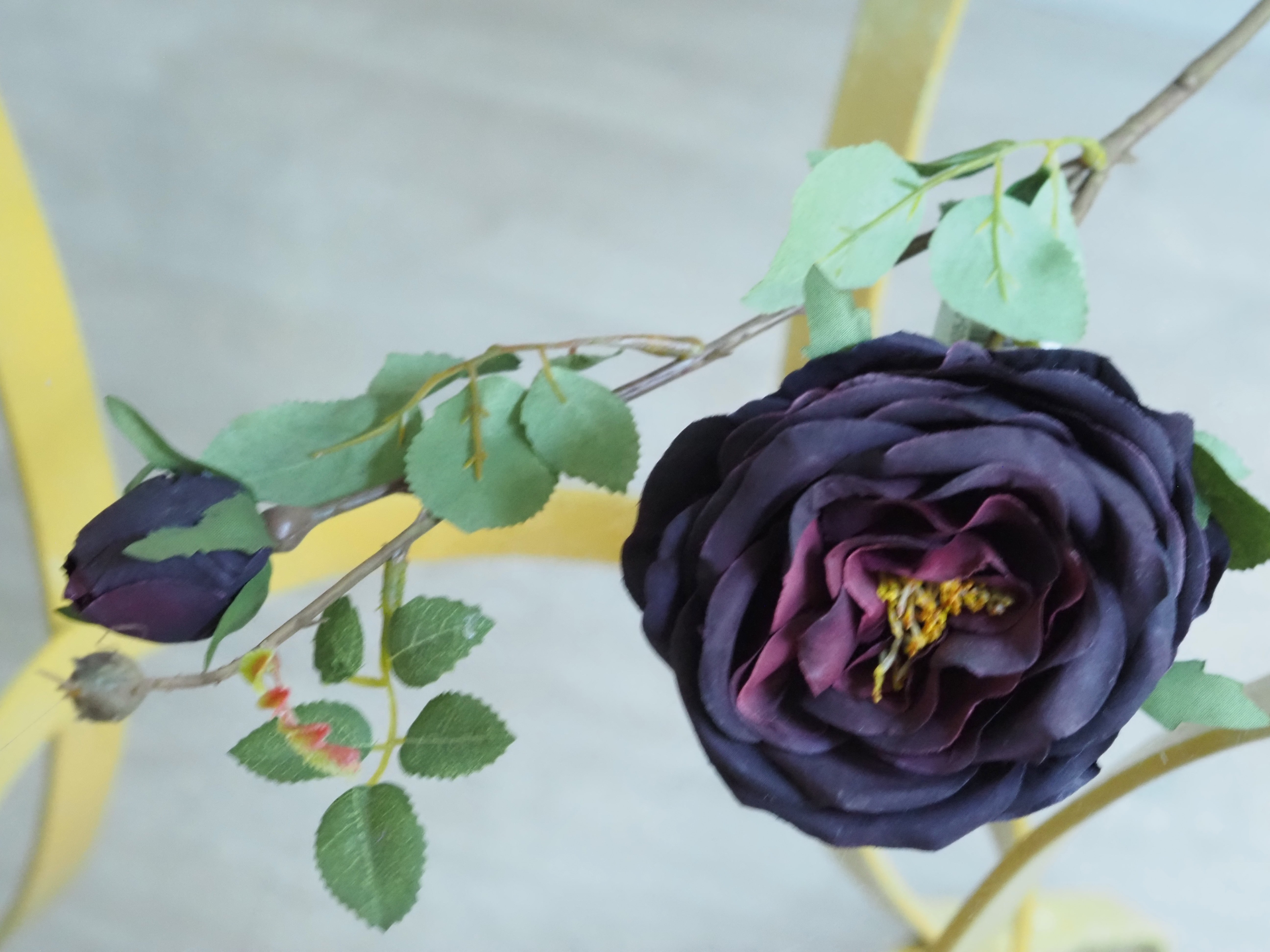 Rosenzweig · dunkle Blüte in historisierender Anmutung
