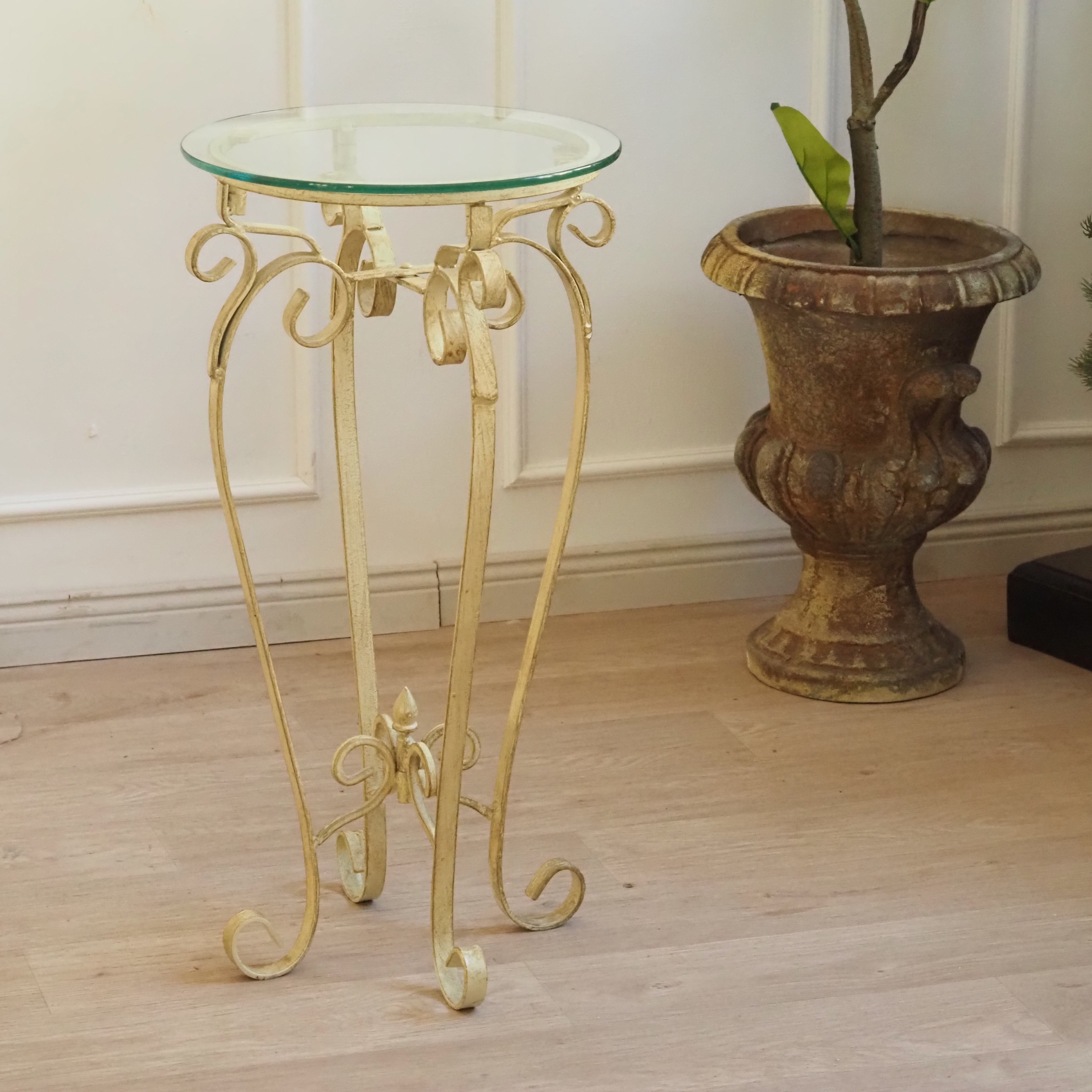 Beistelltisch rund Glas Metall Gestell