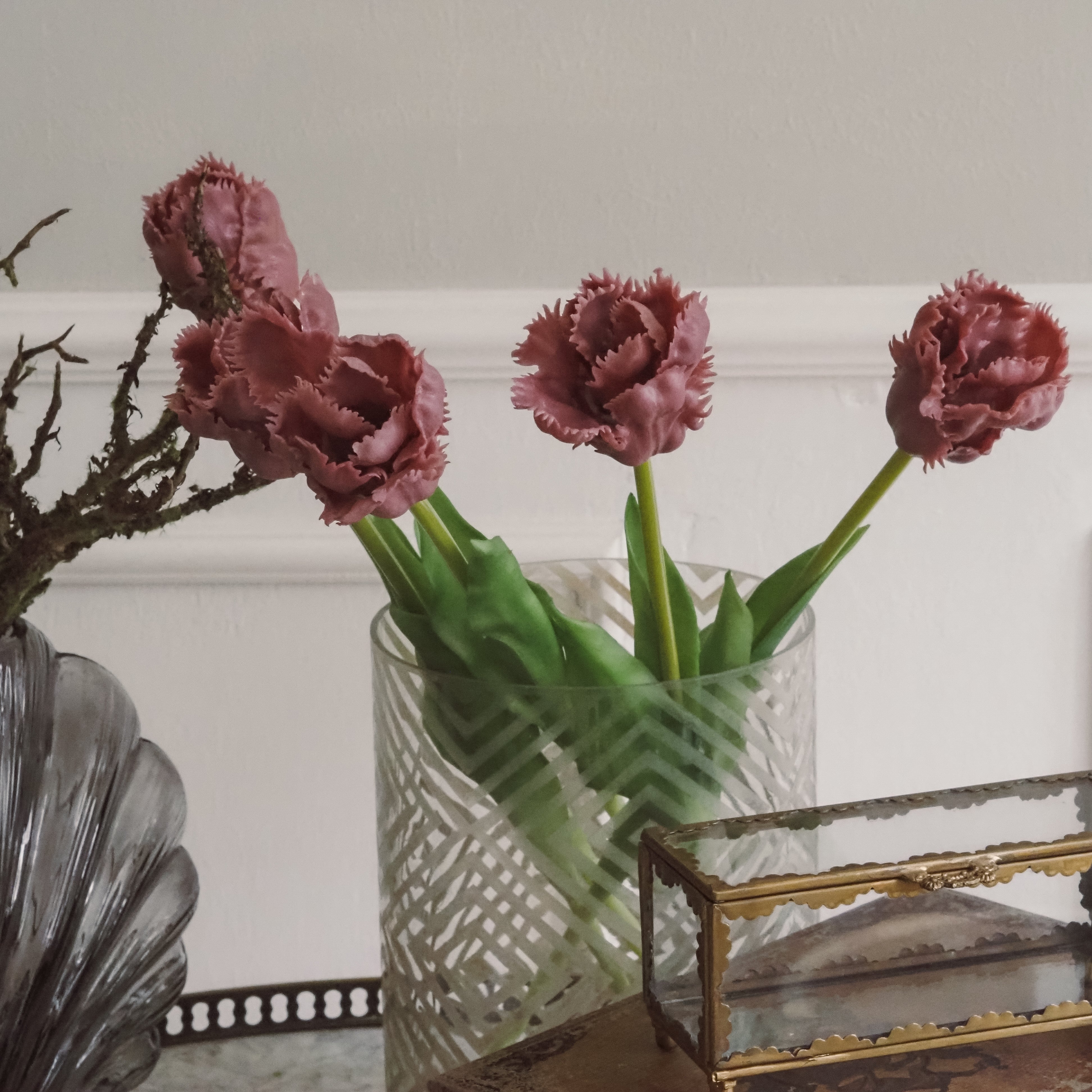 Papagei-Tulpen Bündel · dekorative Frühlingsblüten in dunklem Rosa, Kunstblumen