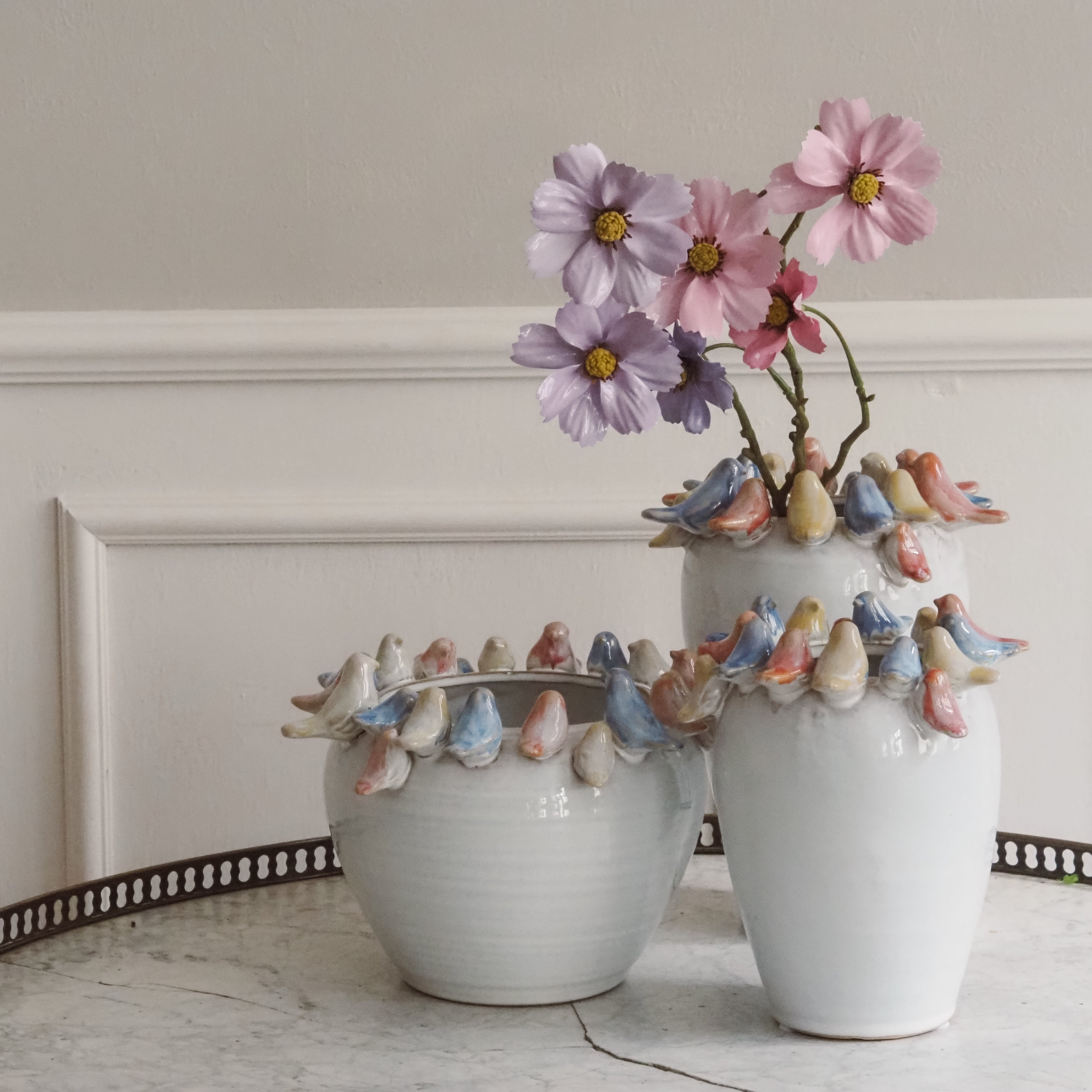 Cosmea Blütenzweig · dekorativer Pick im floralen Stil, Kunstblumen Frühling