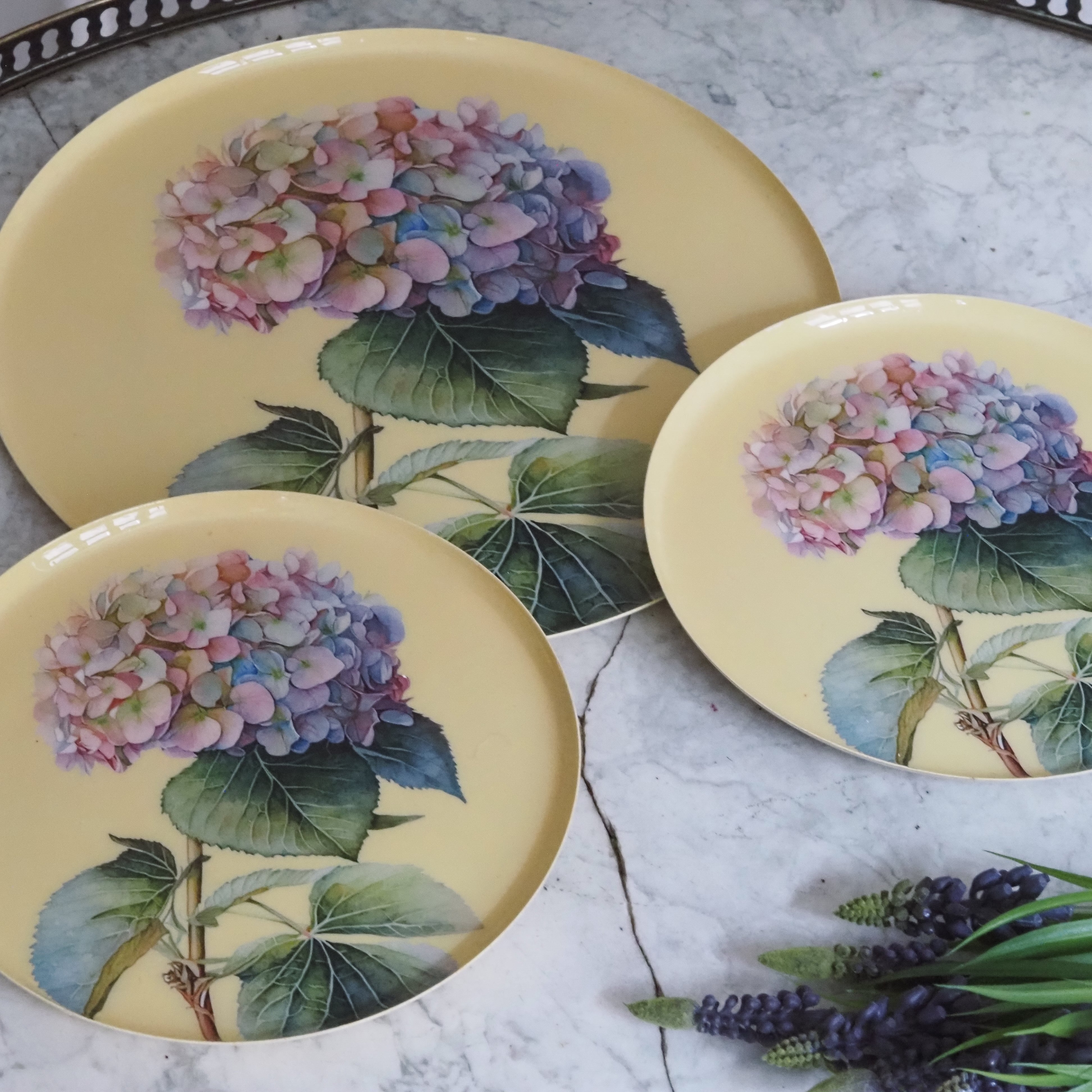 Hortensien Teller Set · Botanisches Tablettset mit floraler Illustration