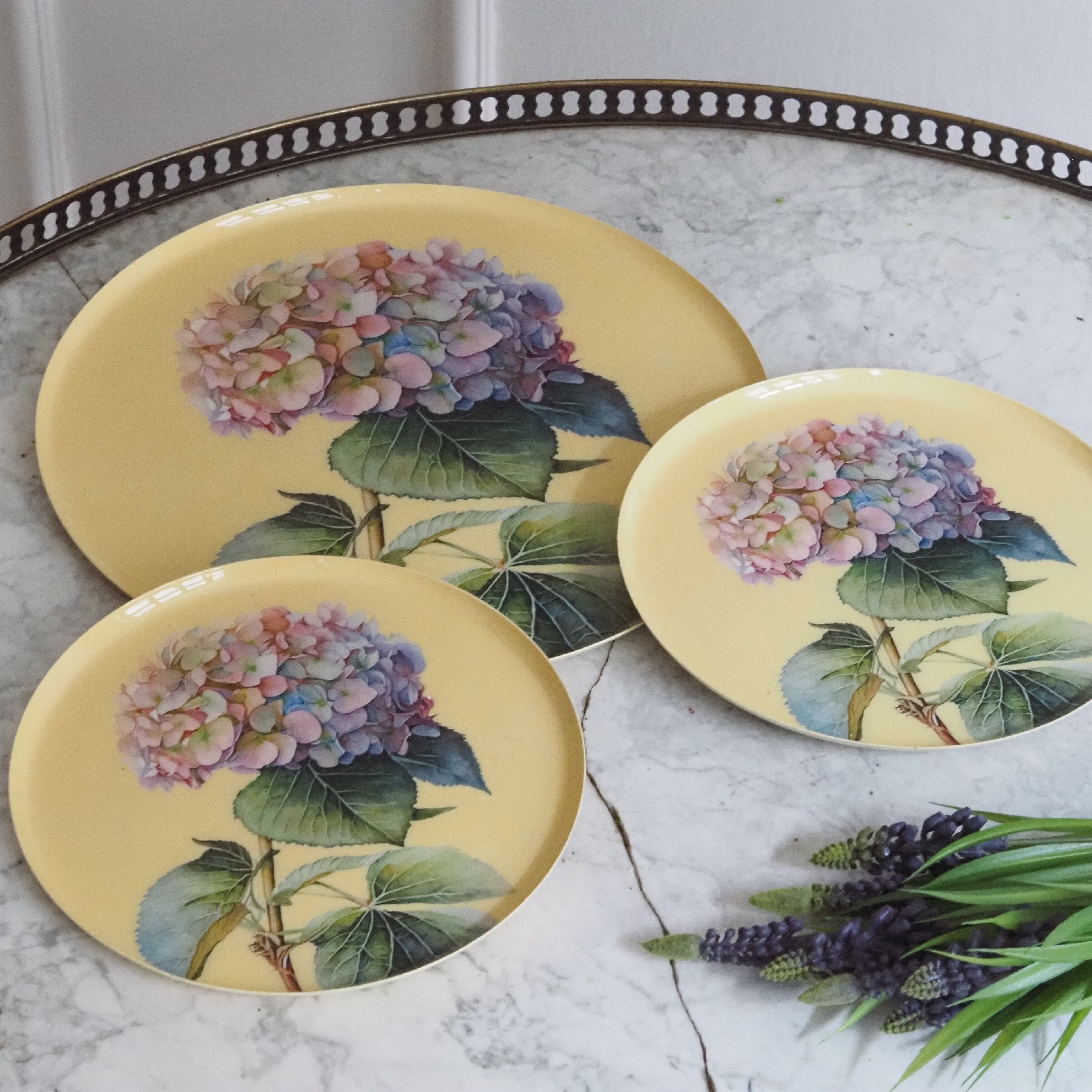 Hortensien Teller Set · Botanisches Tablettset mit floraler Illustration