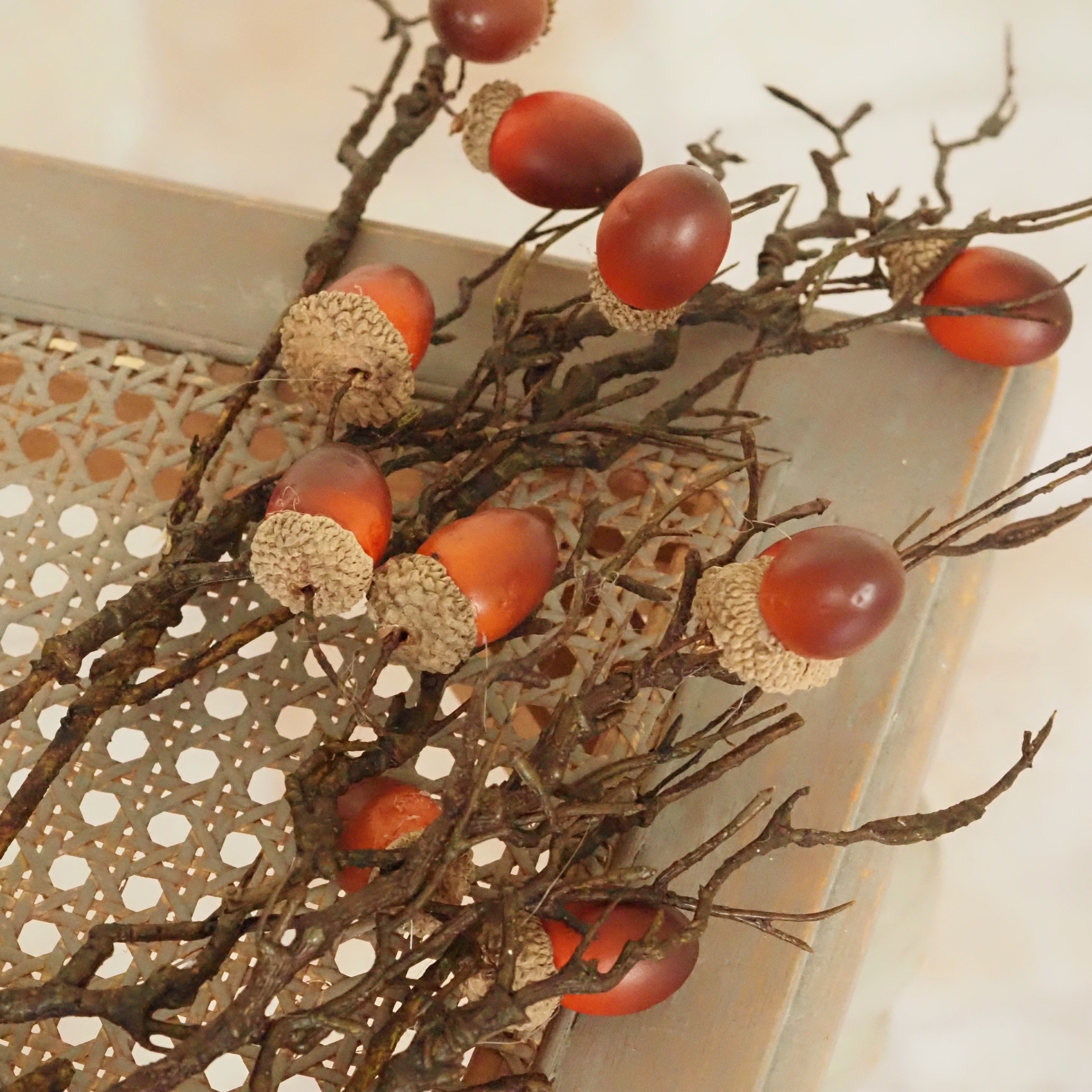 Dekozweig Eicheln · Naturholz herbstlich braun-orange