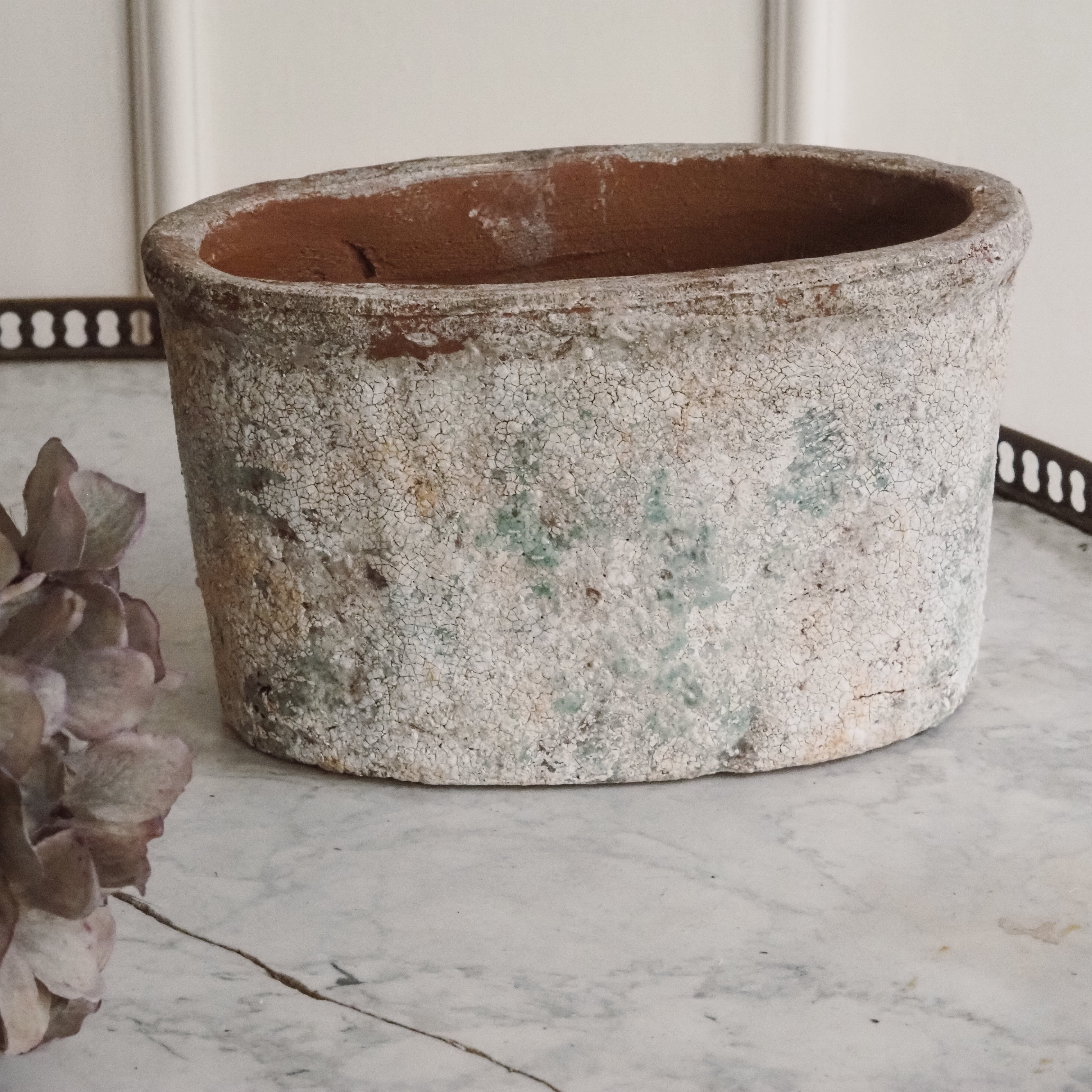 Dekorativer Blumen Keramiktopf · Steinoptik mit Patina, Pflanzentopf