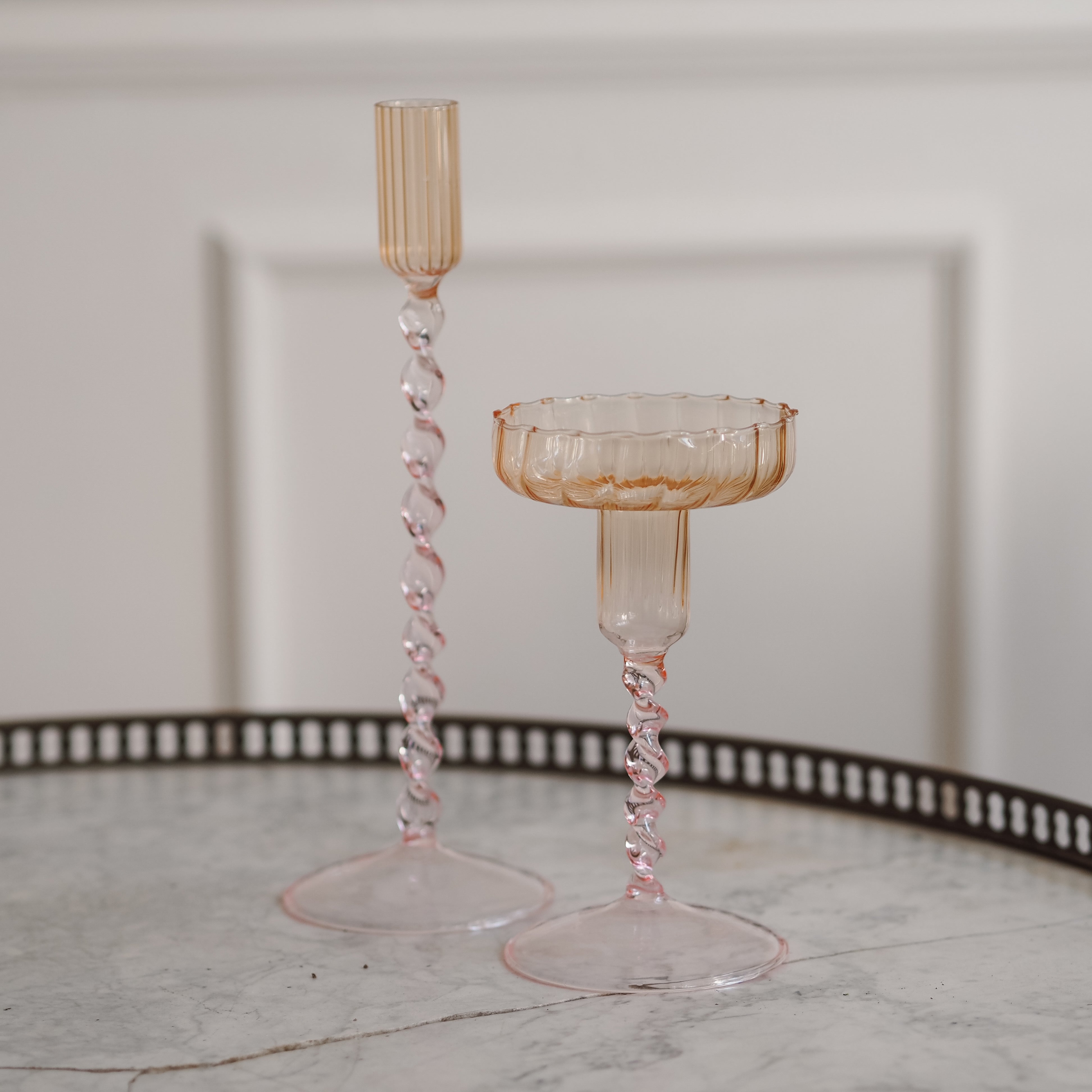 Kerzenhalter Glas · Pastell · gedrehter Schaft · S / M