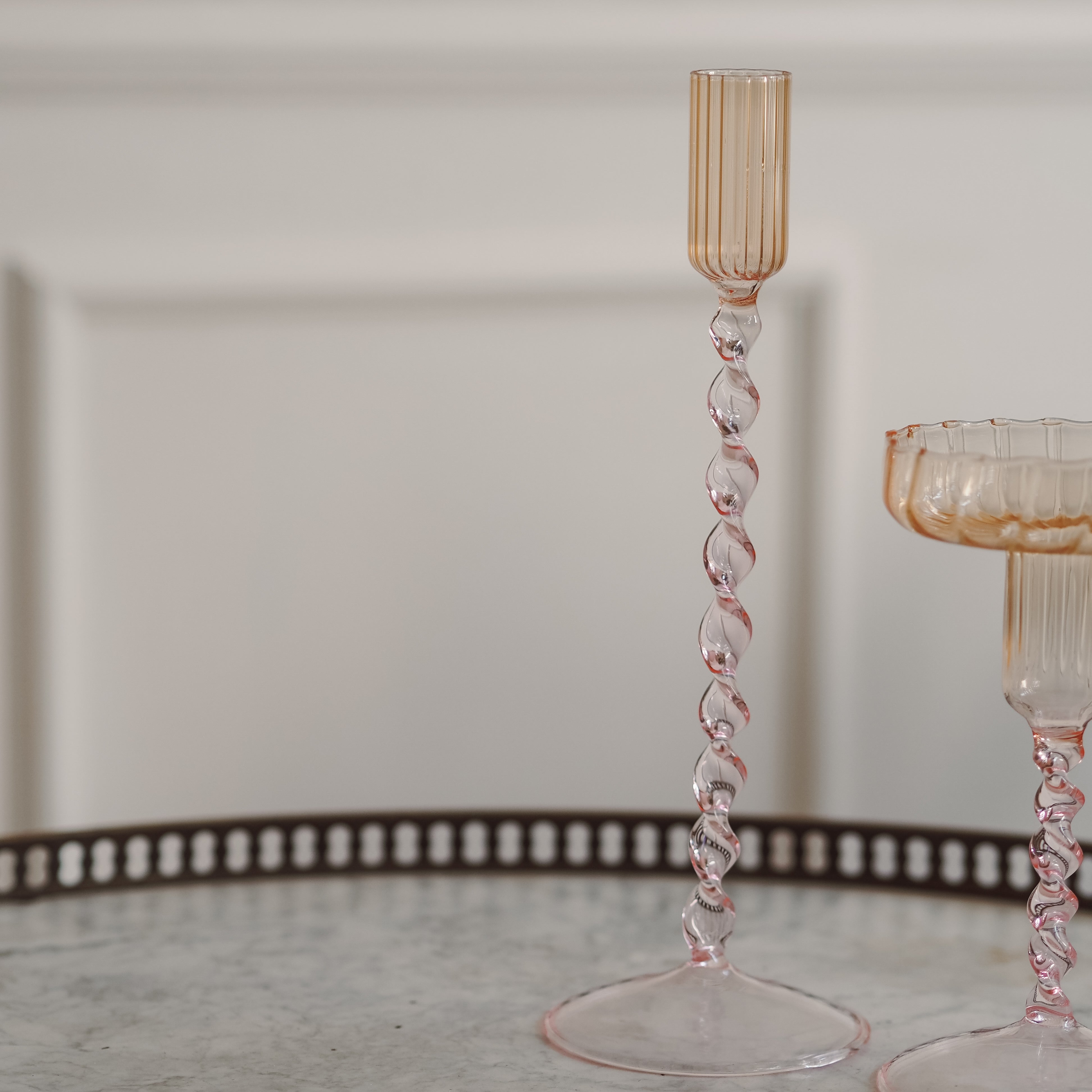 Kerzenhalter Glas · Pastell · gedrehter Schaft · S / M