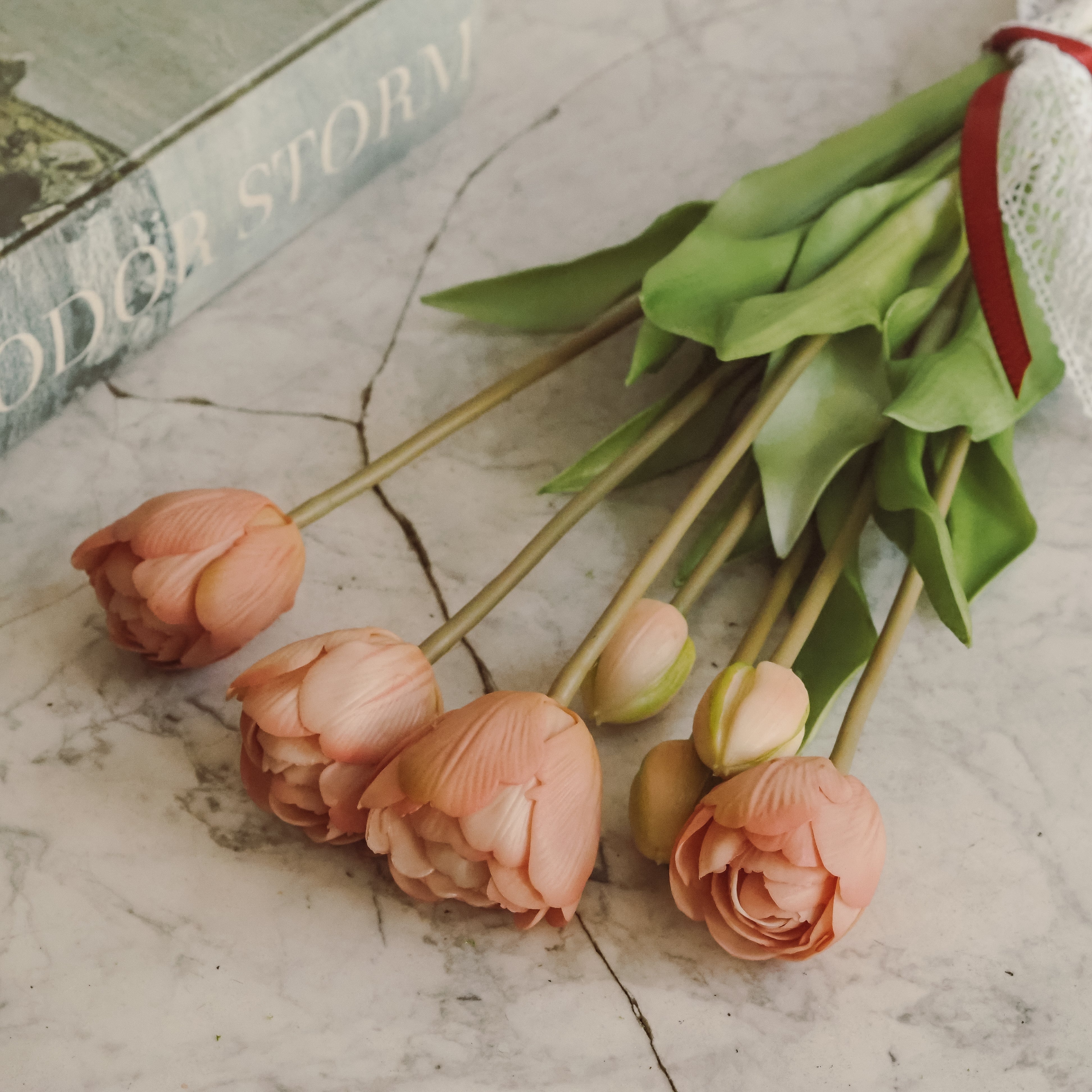 Tulpenbund Rosé · dekorativer Tulpenzweig im botanischen Stil