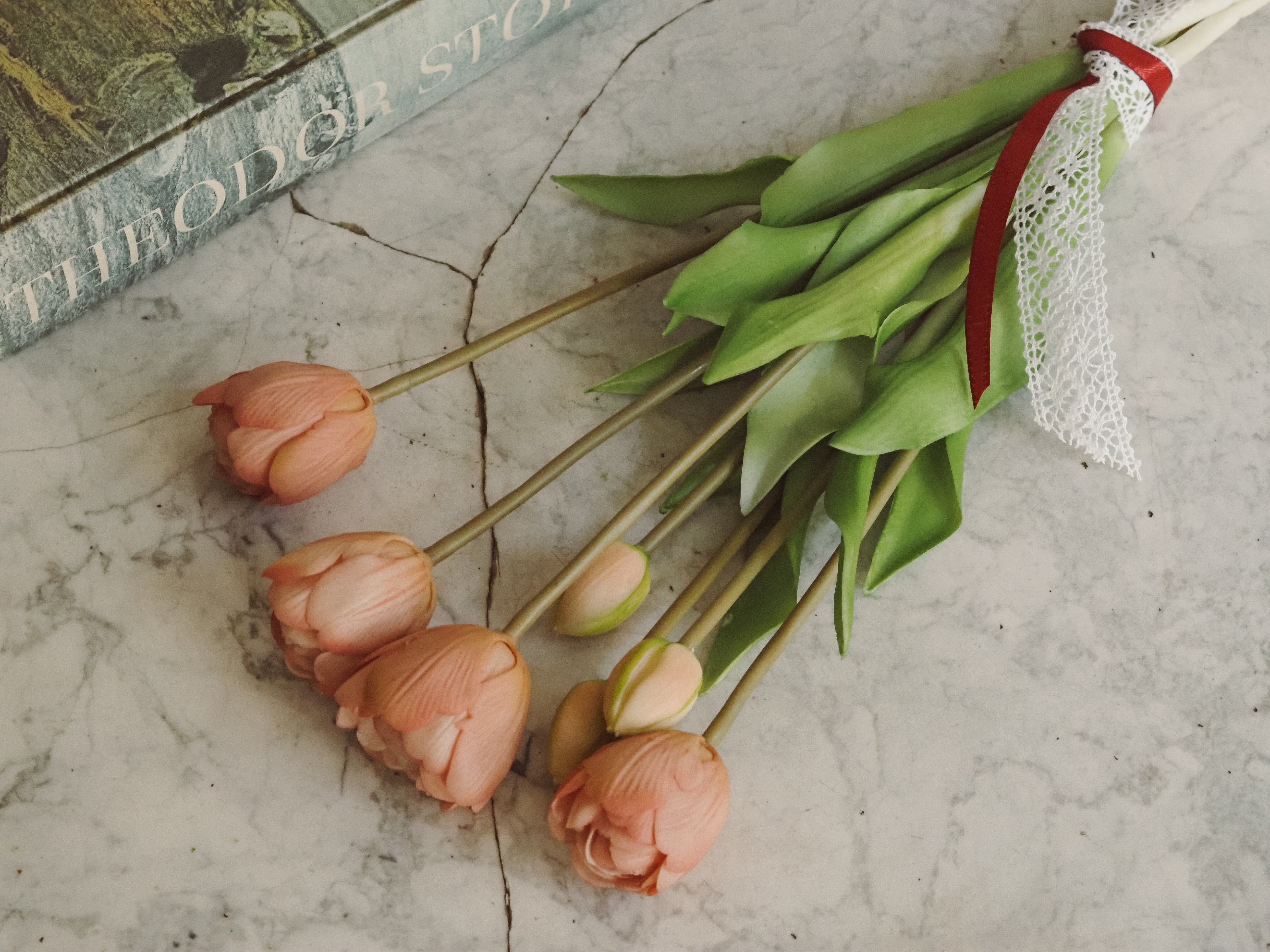 Tulpenbund Rosé · dekorativer Tulpenzweig im botanischen Stil