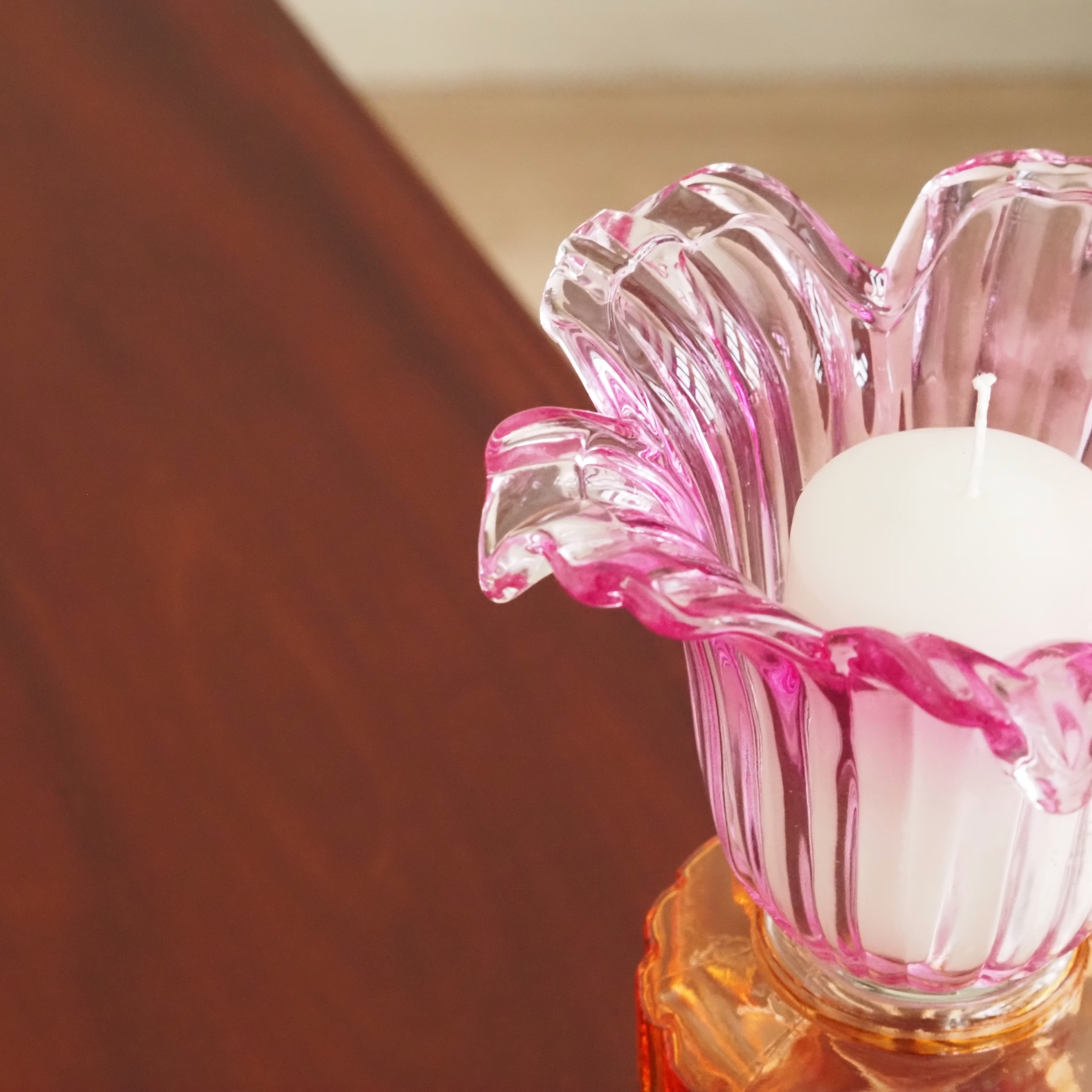 Glaskerzenhalter · florale Glasform im Stil der späten Moderne
