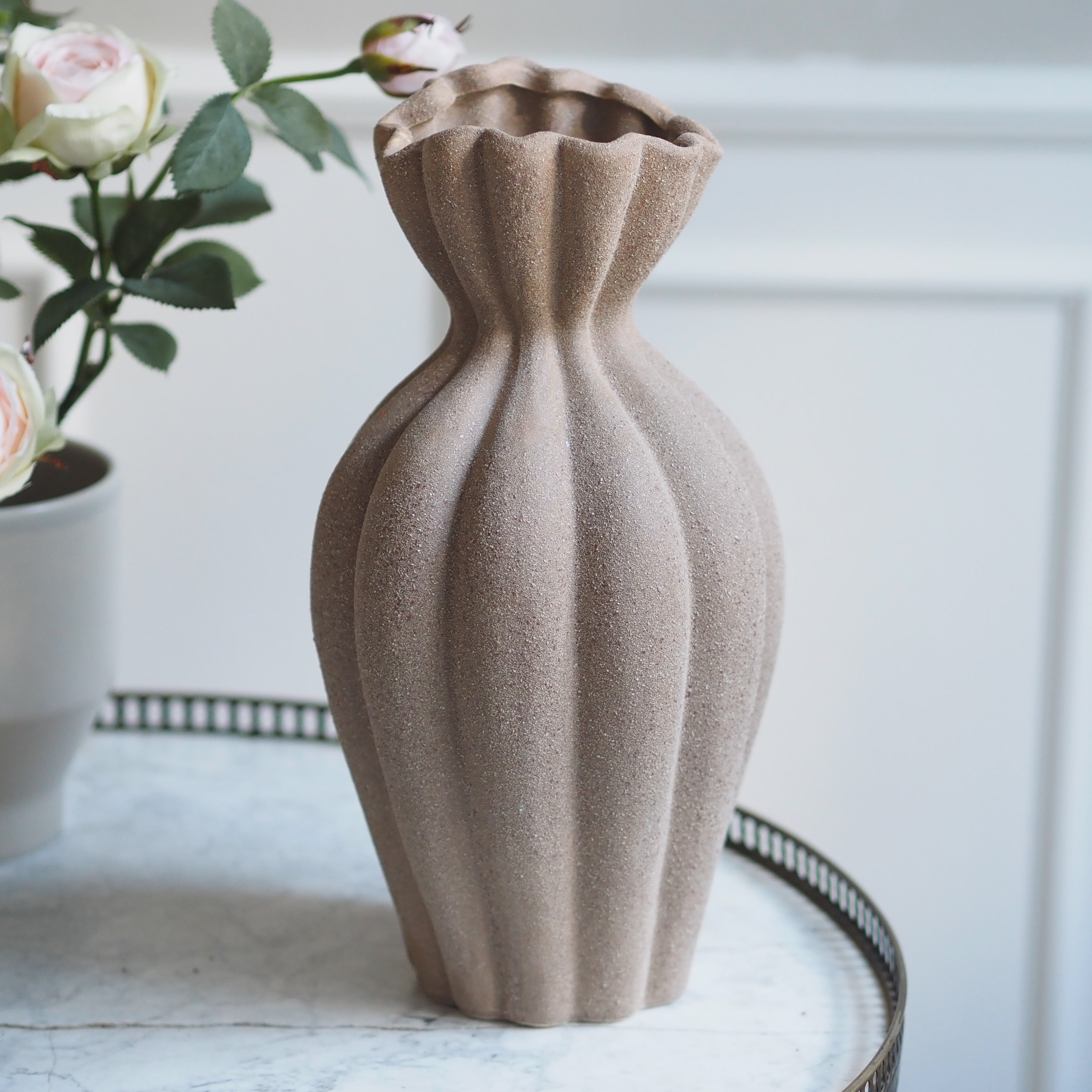 Keramik Vase sandfarben · strukturierte Design Vase modern / Blumenvase