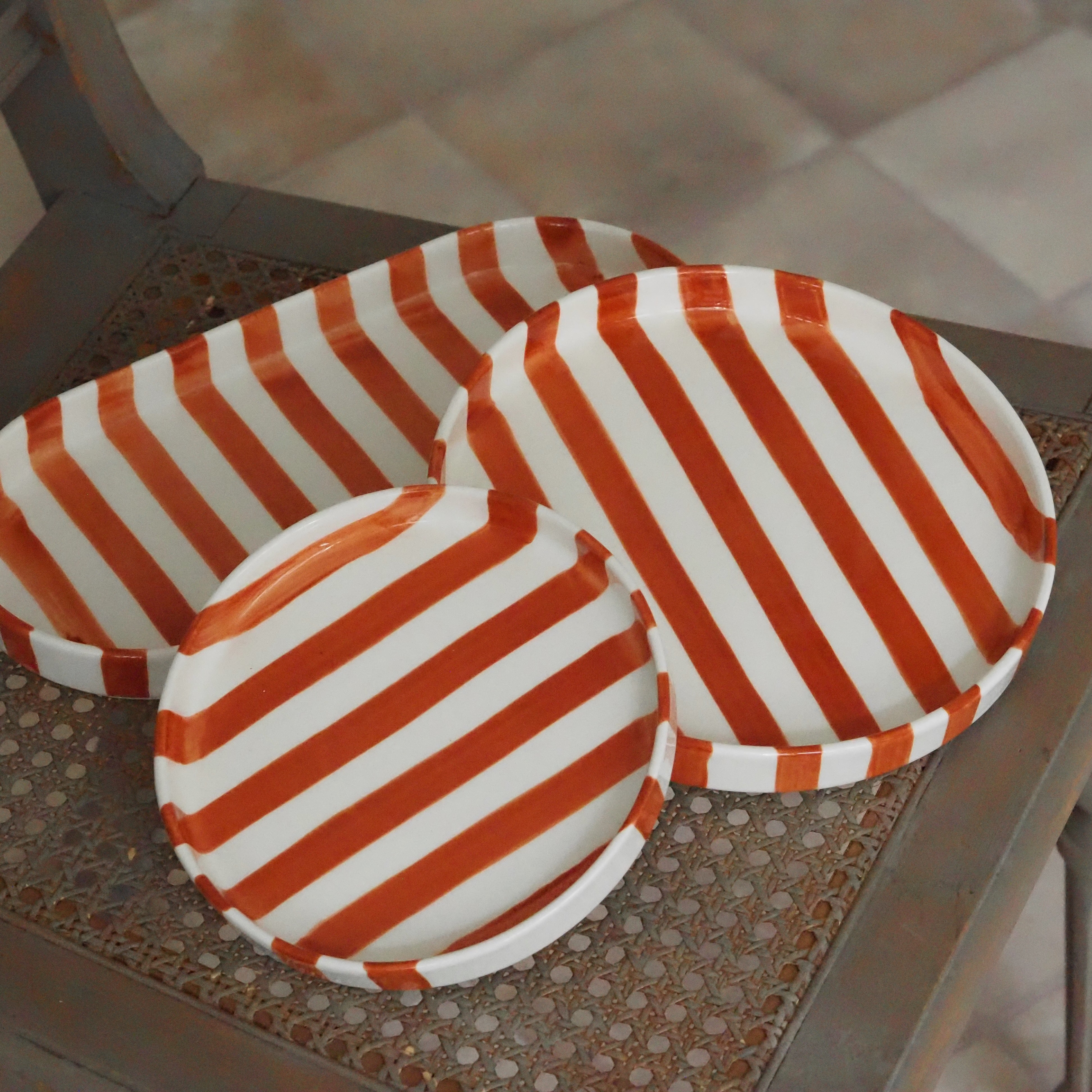 Teller Gestreift · Keramik Terrakotta Mediterrane Tafel