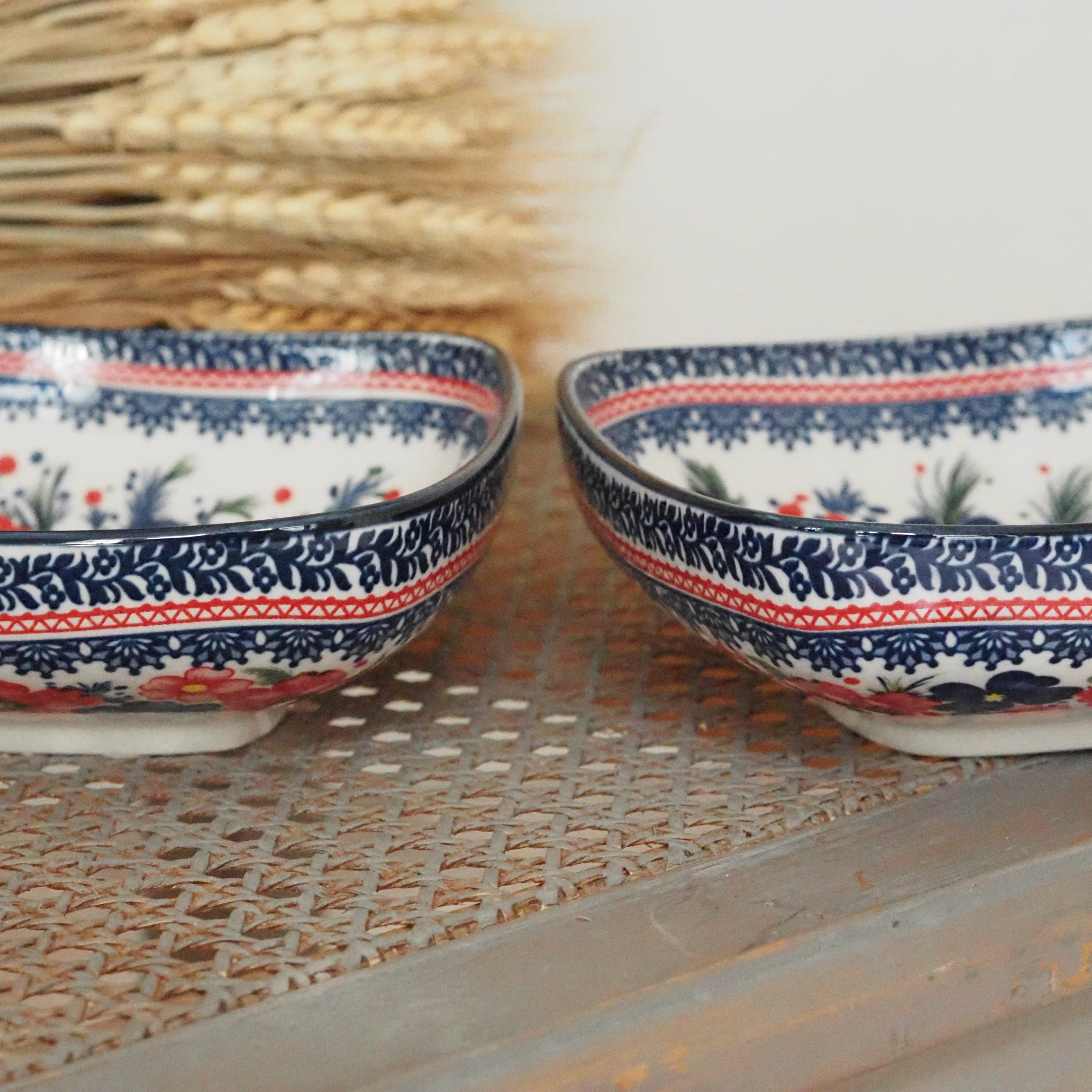 Keramikschale Blumendekor · Blau Rot Bunzlauer Tradition