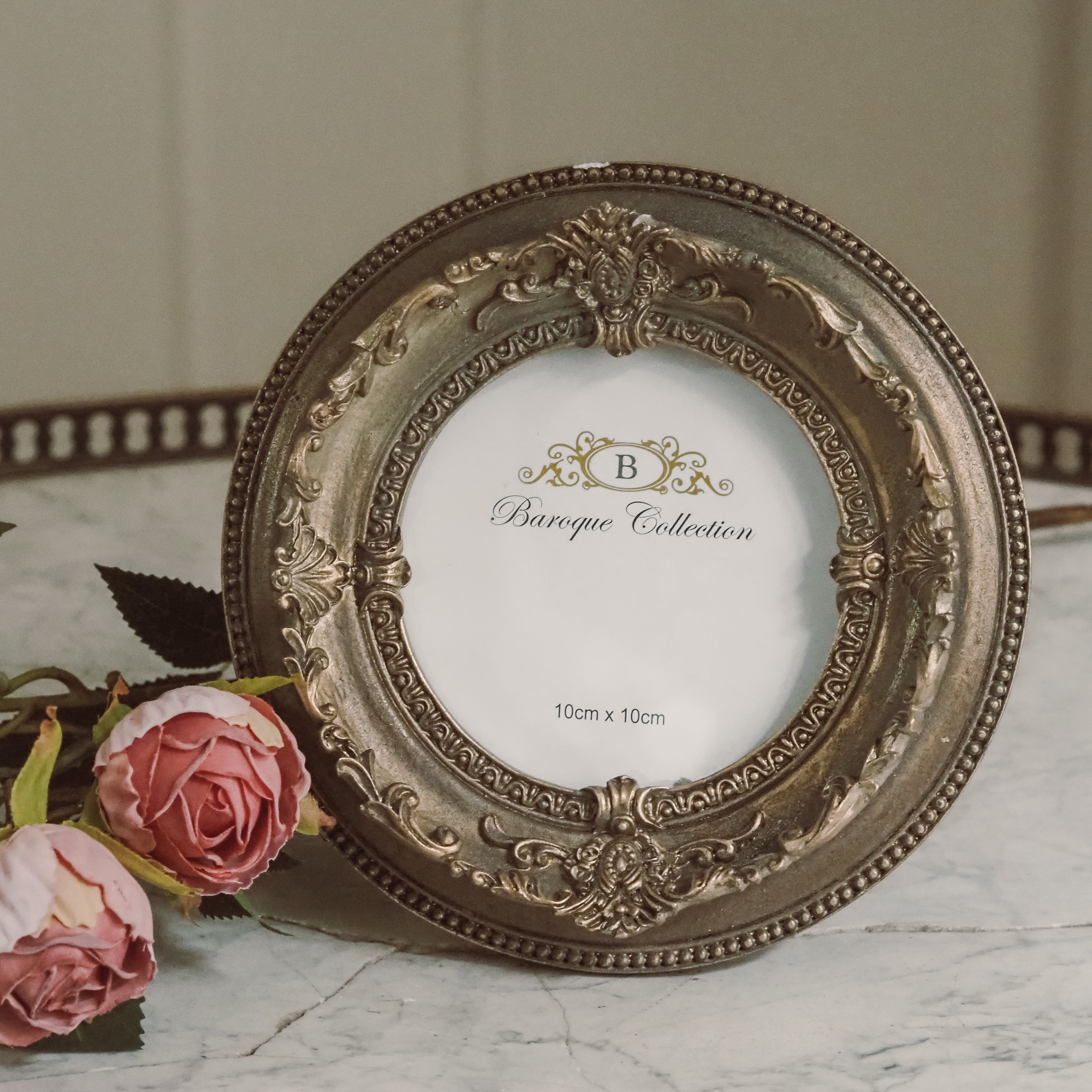 Runder Bilderrahmen Barockstil · Goldoptik Resin · 10 × 10 cm